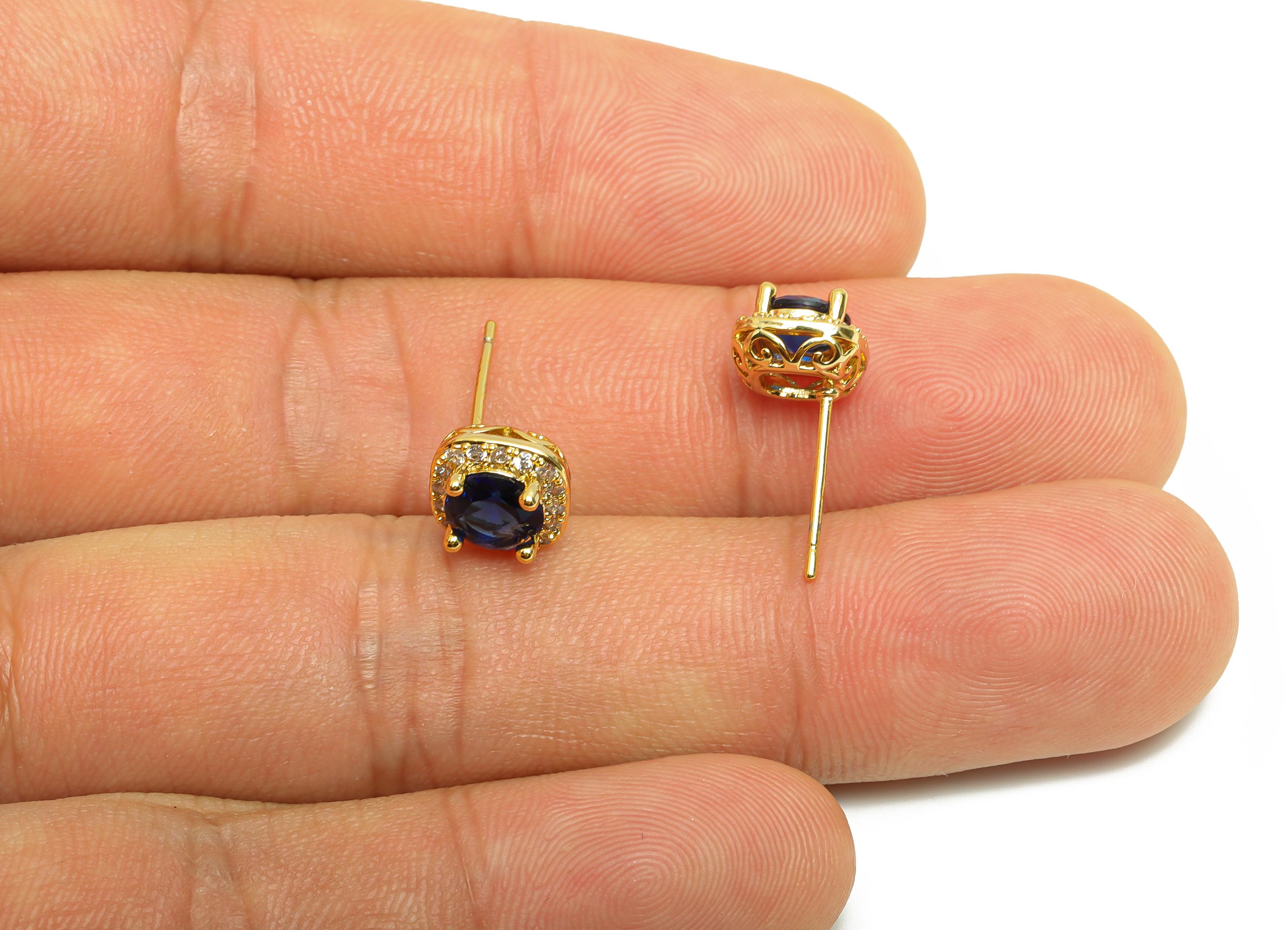 Brass Square Earring Stud - Gold Mini Zircon Glass Earring Post - Square Daily Wear Earring - 18K Real Gold Plated-8.34x8.34x5.66mm- RGP9070 - DOMEDBAZAAR