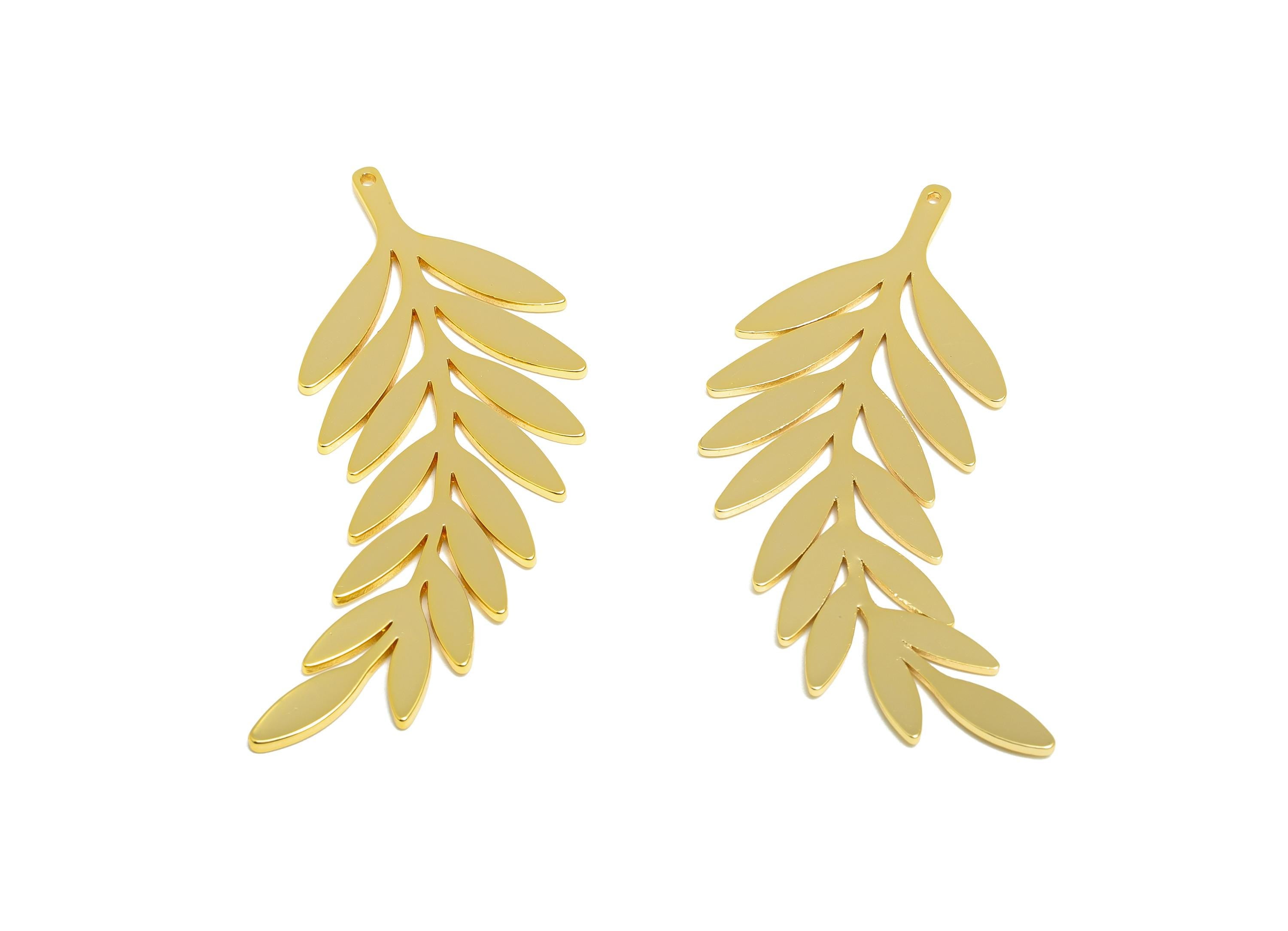 Brass Laurel Leaf Charm - Brass Branch Earring Charm - Gold Laurel Leaf Pendant - 18K Real Gold Plated - Gold Jewelry - 54x23x1mm - RGP10290 - DOMEDBAZAAR