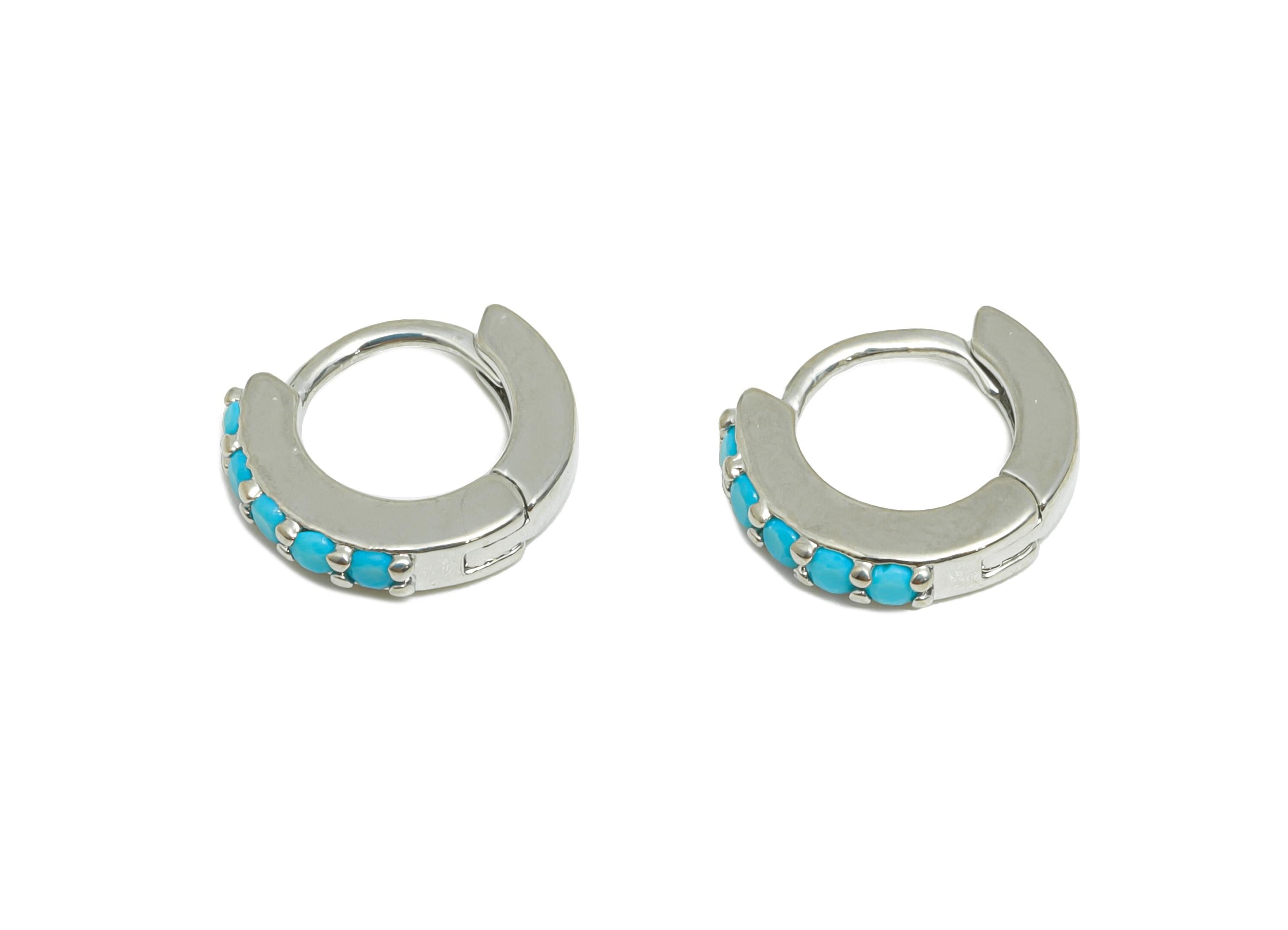 Gold Hoop Earring - Brass Zircon Modern Huggie Hoop Earring - Classic Style Hoop Earring - 18k Real White Gold Plated - 9.5x8x2mm - RGP10265 - DOMEDBAZAAR