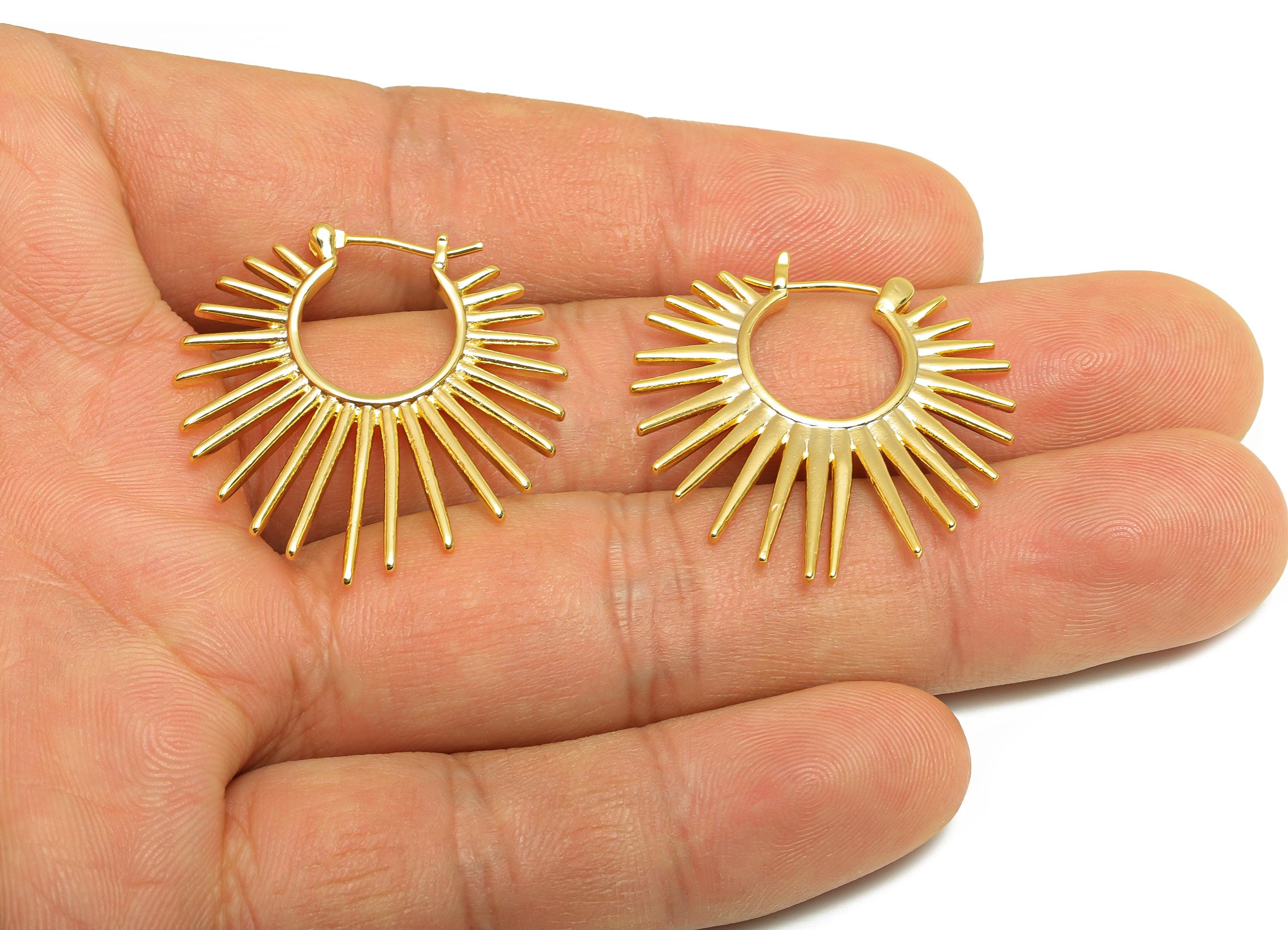 Brass Hoop Earring - Brass Radiant Hoop Huggie Earring - Spiked Hoop Earring - Punk Jewelry-  18K Real Gold Plated - 30x29x2mm -RGP9165 - DOMEDBAZAAR