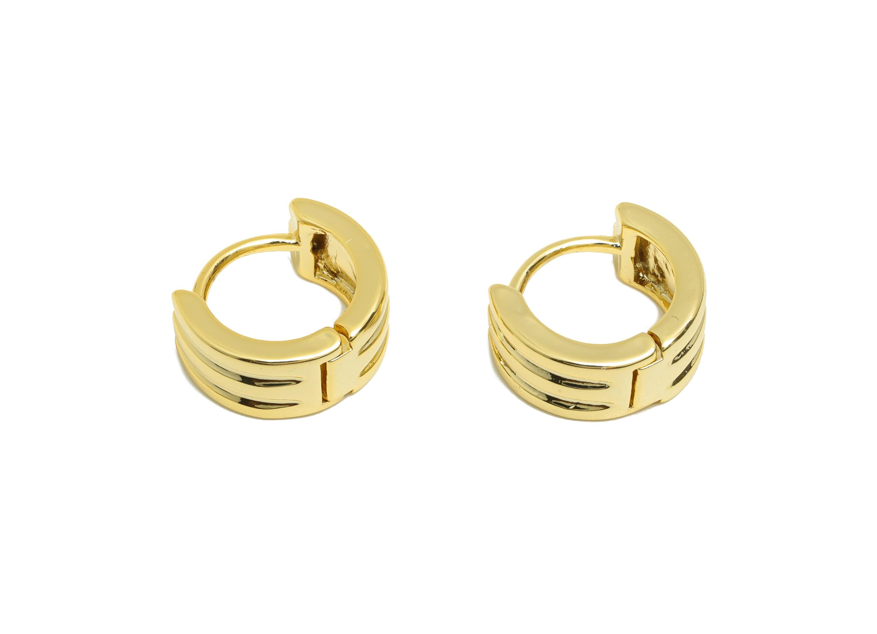 Brass Thick Hoop Earring - Gold Circle Huggie Earring - Textured Daily Wear Earring - 18K Real Gold Plating - 14.01x12.39x2.36mm - RGP9076 - DOMEDBAZAAR