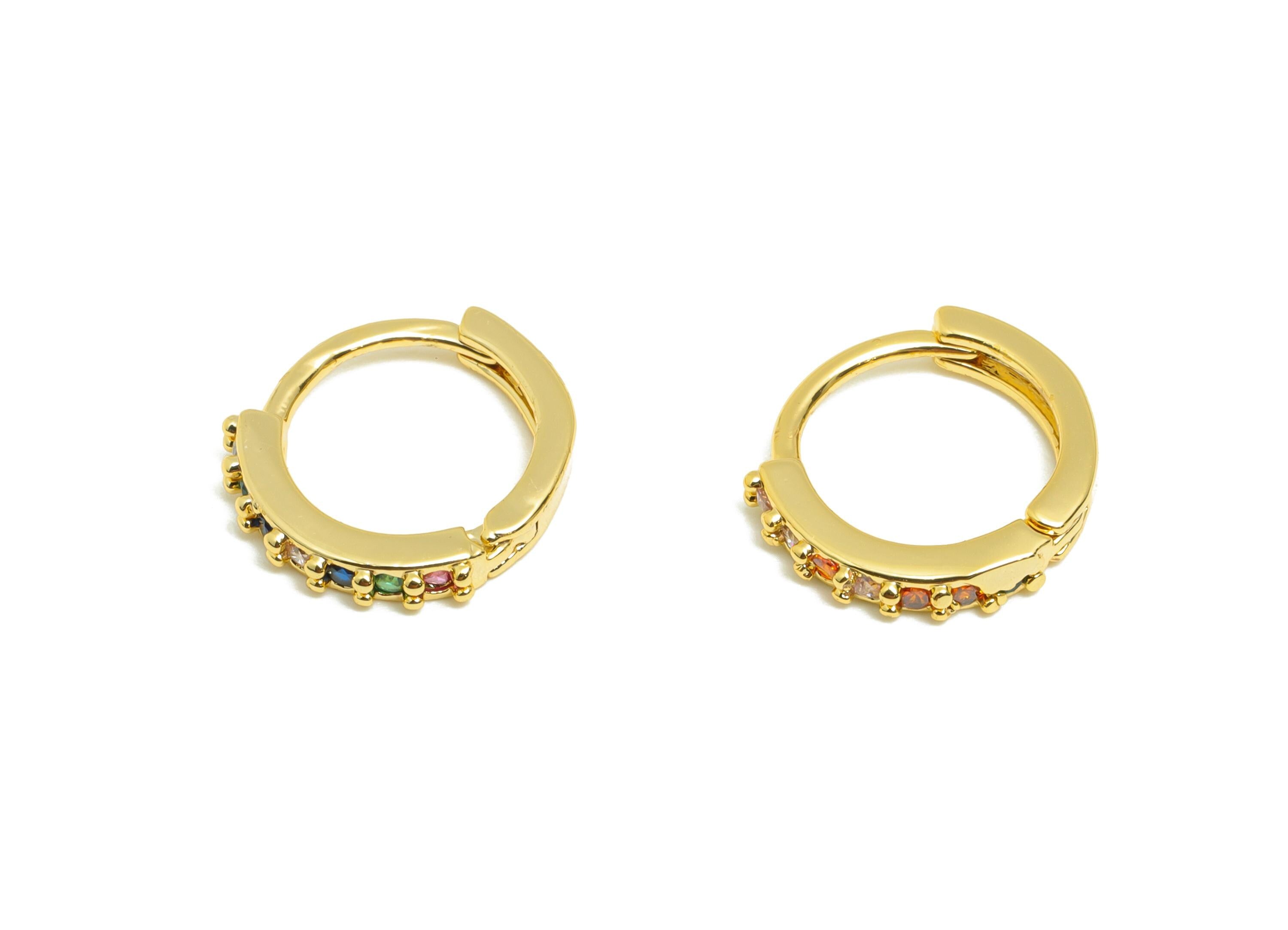 Brass Circle Huggie Earring - Gold Zircon Round Earring for Girls - Daily Wear Hoop Ear - 18K Real Gold Plated - 13.81x12.92x2.03mm- RGP9084 - DOMEDBAZAAR