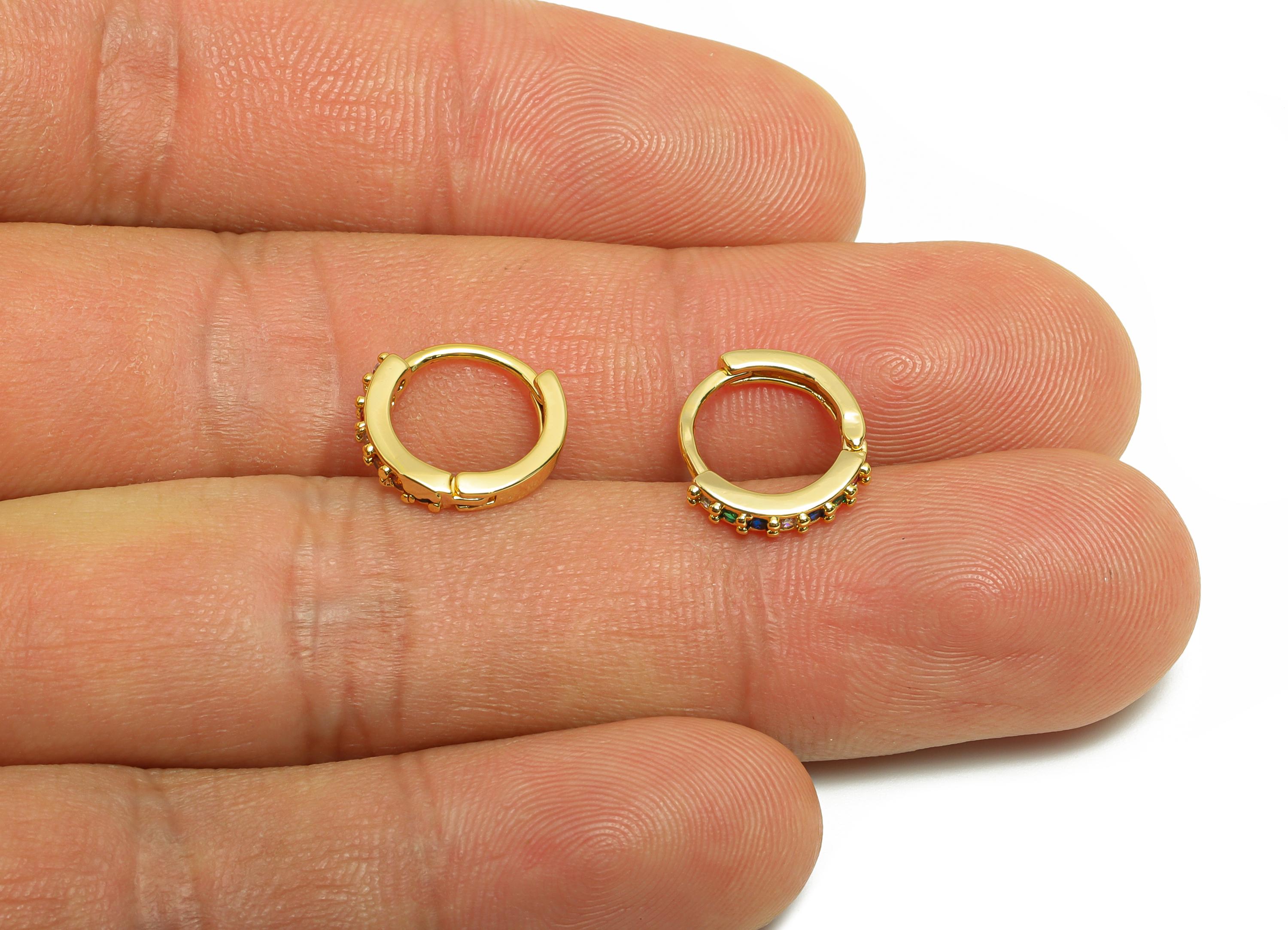 Brass Circle Huggie Earring - Gold Zircon Round Earring for Girls - Daily Wear Hoop Ear - 18K Real Gold Plated - 13.81x12.92x2.03mm- RGP9084 - DOMEDBAZAAR
