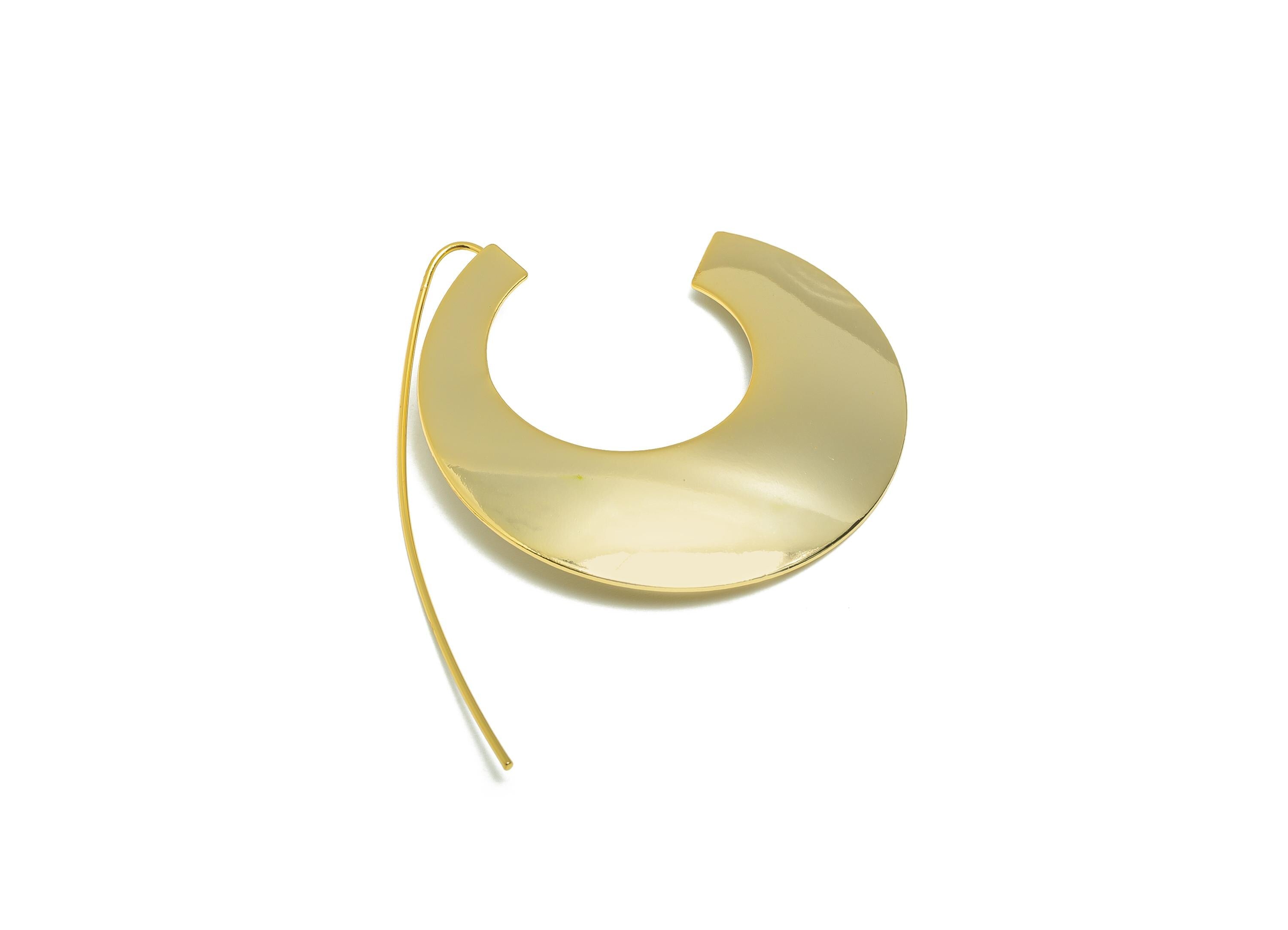 Brass Round Earring Wire - Gold Minimalist Earring Wire for Woman - Geometry Earring Wire - 18K Real Gold Plating -56.8x39.28x0.63mm-RGP9088 - DOMEDBAZAAR