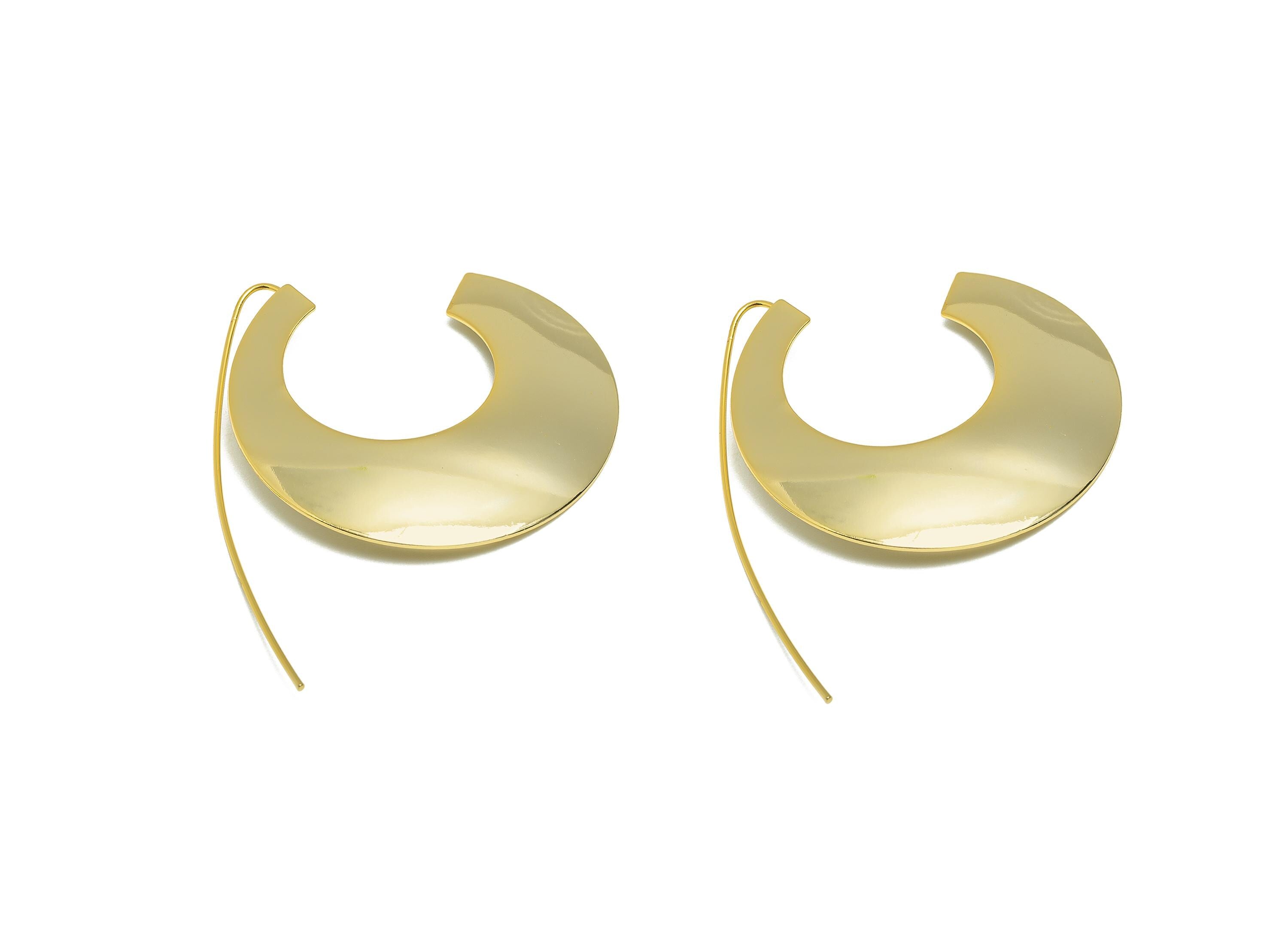 Brass Round Earring Wire - Gold Minimalist Earring Wire for Woman - Geometry Earring Wire - 18K Real Gold Plating -56.8x39.28x0.63mm-RGP9088 - DOMEDBAZAAR
