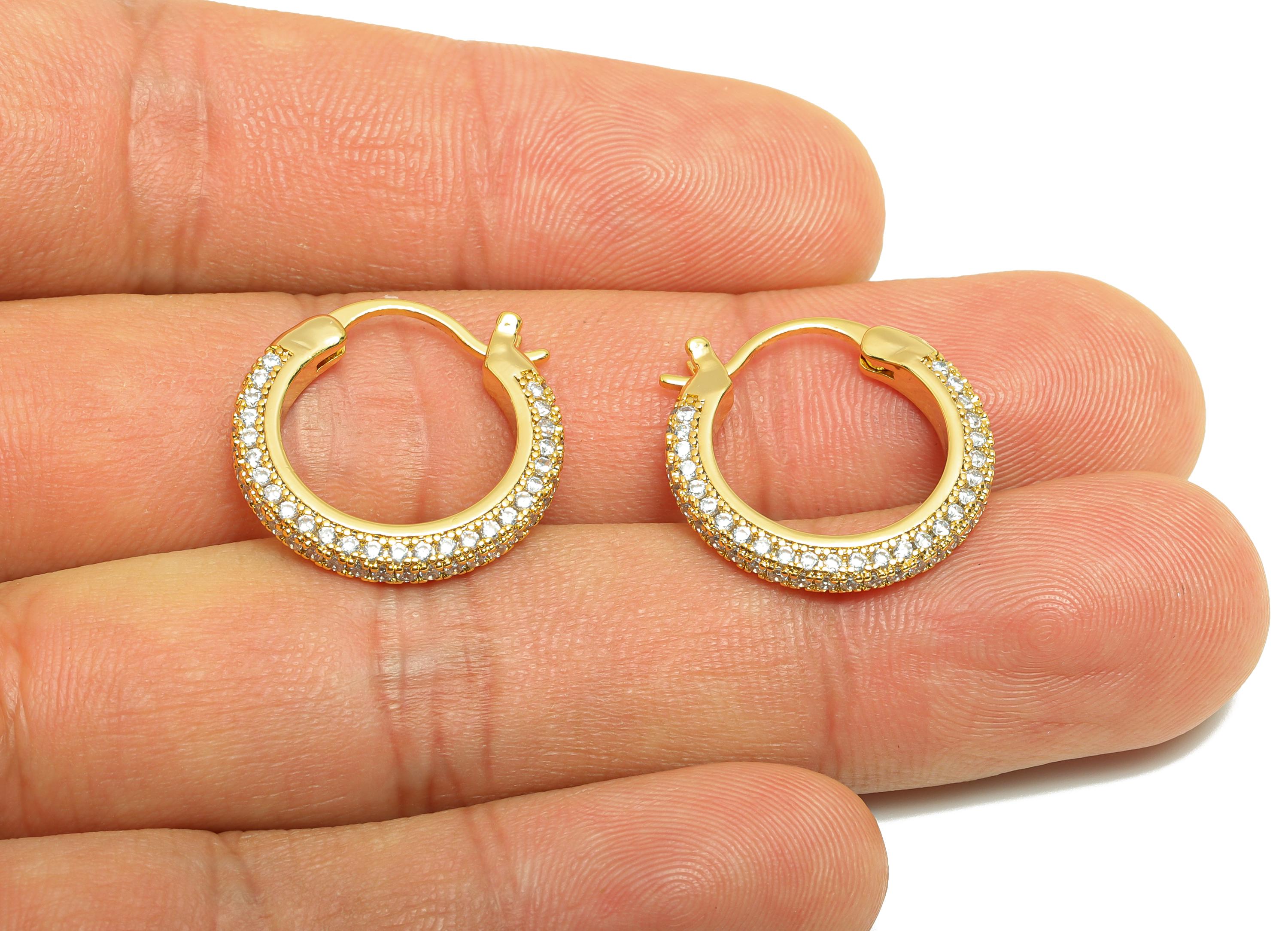 Brass Circle Hoop Earring - Gold Zircon 20mm Huggie Earring - Daily Wear Hinged Back Earring - 18K Real Gold Plated -20x20x2.8mm -RGP9093-20 - DOMEDBAZAAR