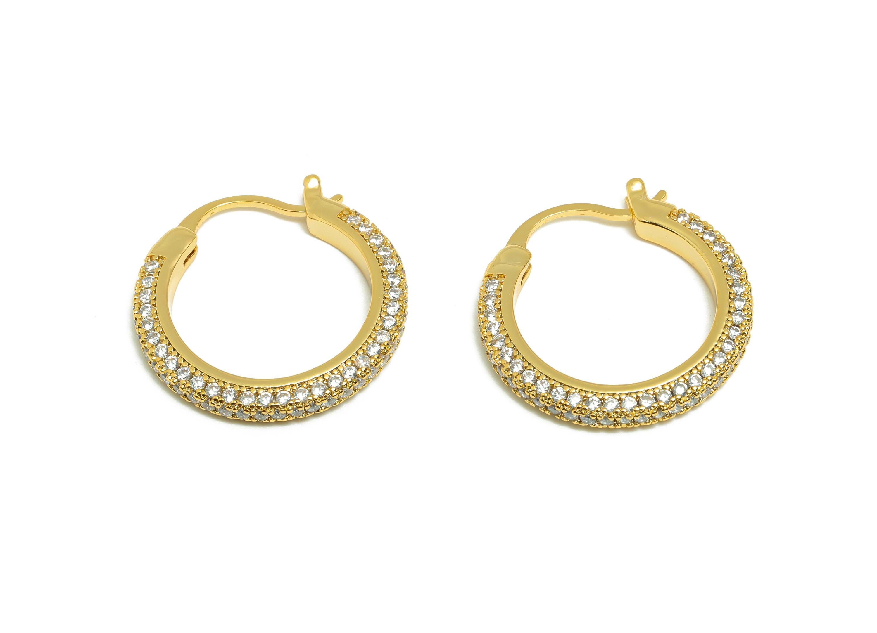 Brass Circle Hoop Earring - Gold Zircon 22mm Huggie Earring - Daily Wear Hinged Back Earring - 18K Real Gold Plated -22x22x2.9mm -RGP9093-22 - DOMEDBAZAAR