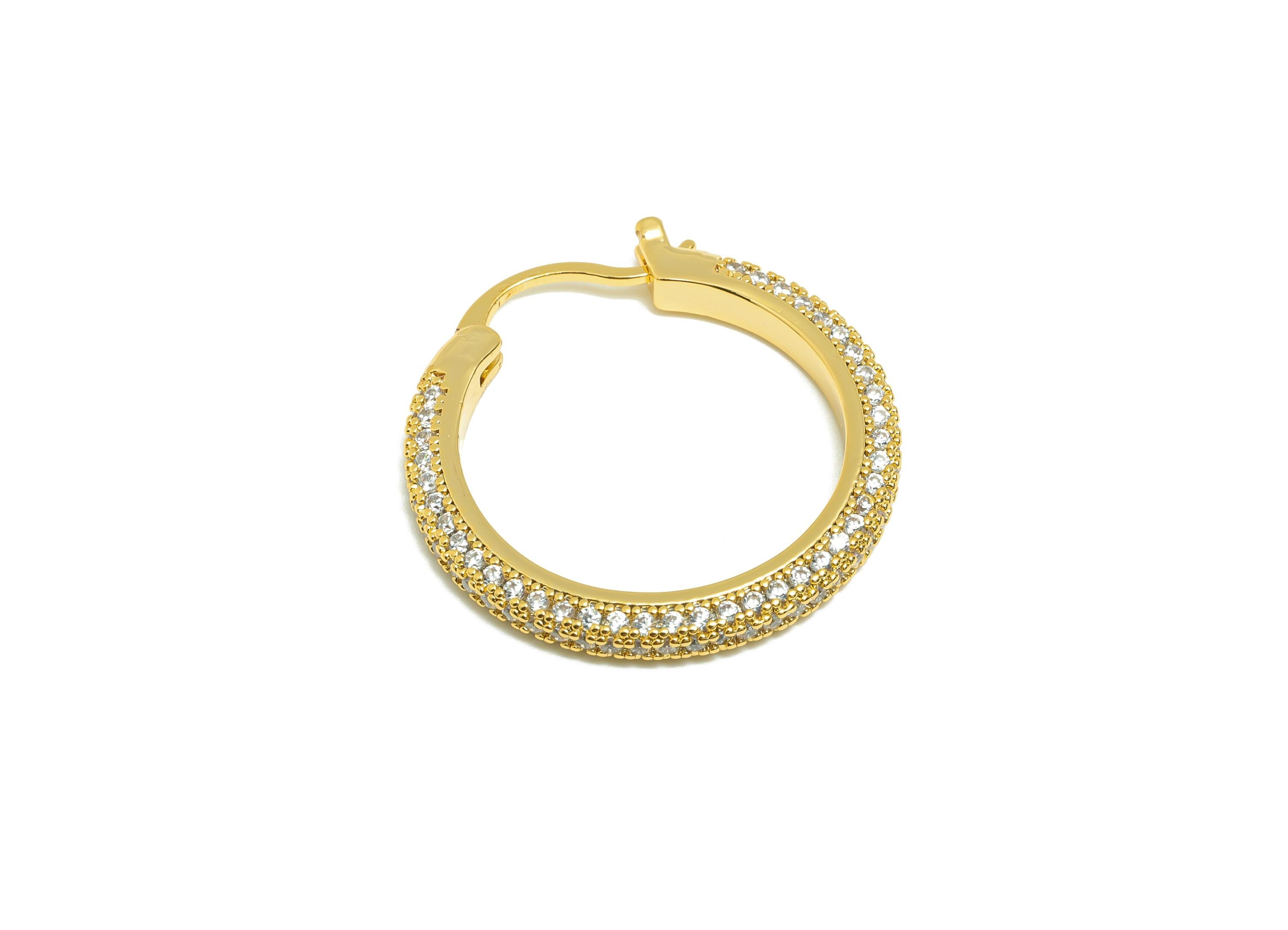Brass Circle Hoop Earring - Gold Zircon 26mm Huggie Earring - Daily Wear Hinged Back Earring - 18K Real Gold Plated-26x26x2.85mm -RGP9093-26 - DOMEDBAZAAR
