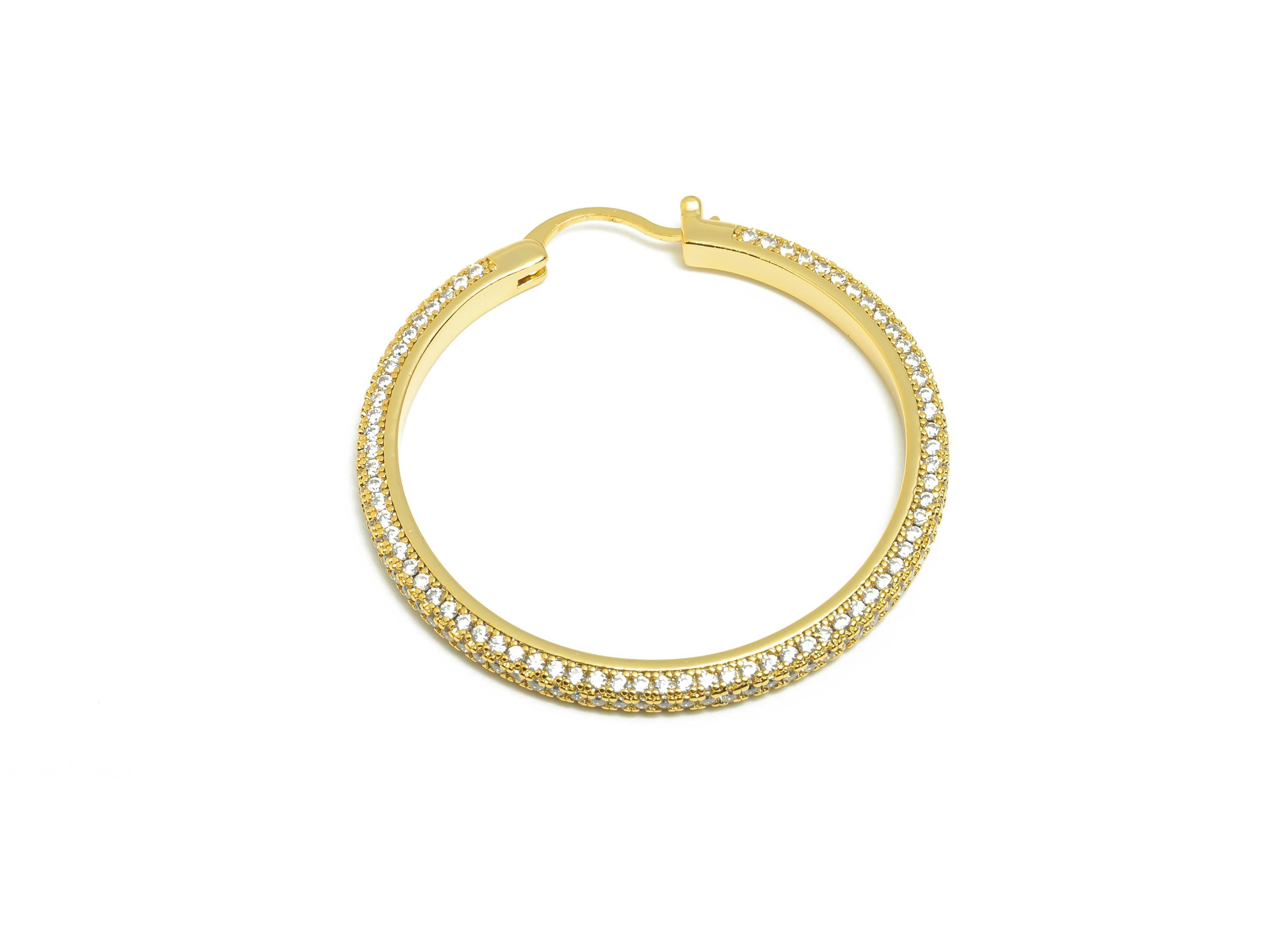 Brass Circle Hoop Earring - Gold Zircon 40mm Huggie Earring - Daily Wear Hinged Back Earring - 18K Real Gold Plated -40x40x2.9mm -RGP9093-40 - DOMEDBAZAAR