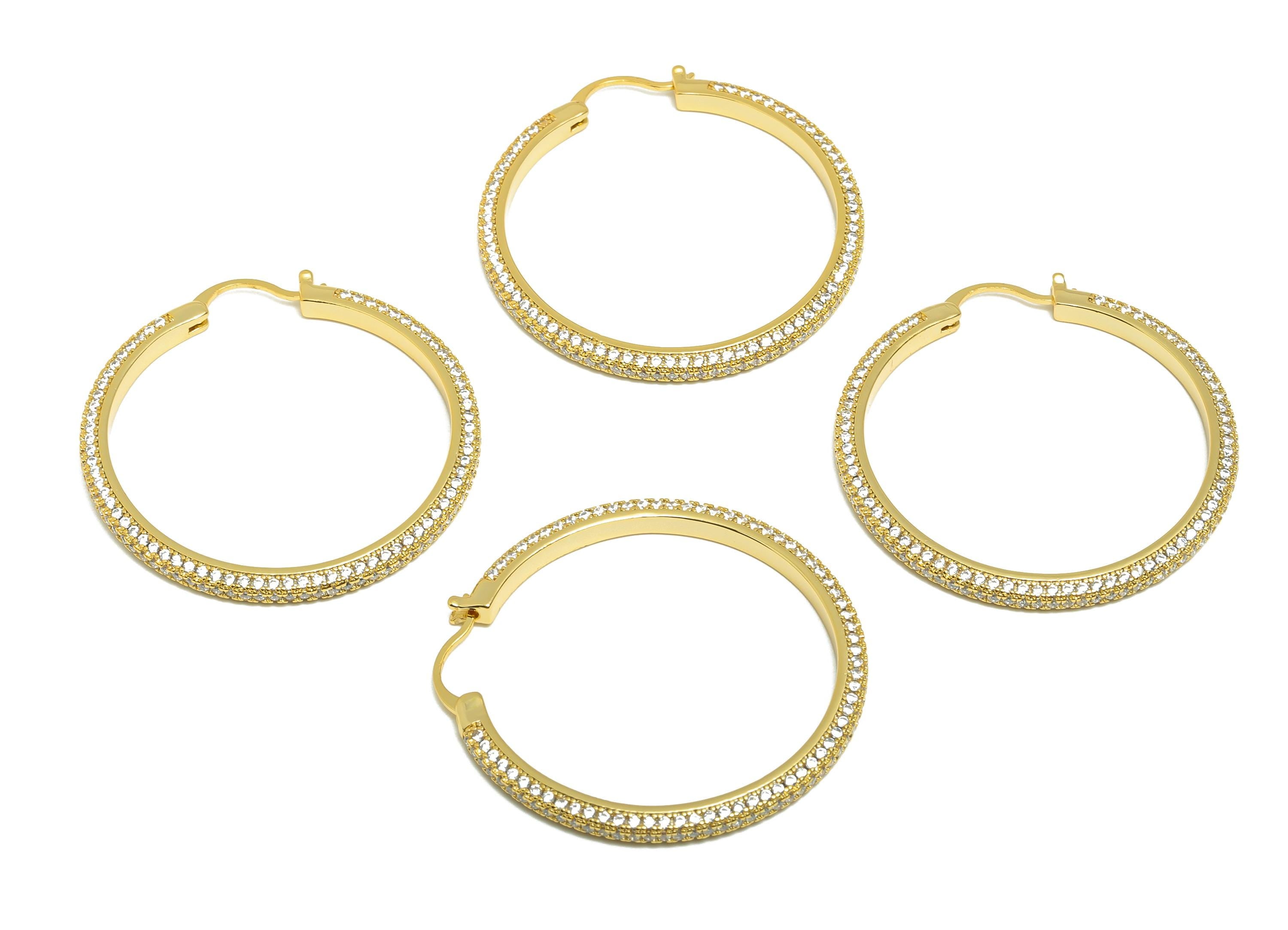 Brass Circle Hoop Earring - Gold Zircon 40mm Huggie Earring - Daily Wear Hinged Back Earring - 18K Real Gold Plated -40x40x2.9mm -RGP9093-40 - DOMEDBAZAAR