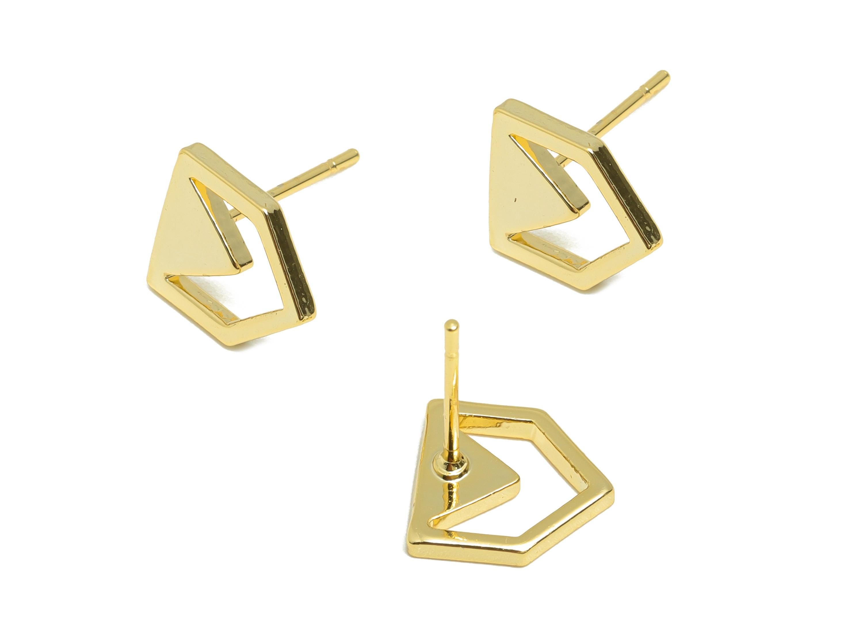 Brass Arrow Earring Post - Gold Minimalist Earring Stud - Mini Arrow Daily Wear Earring - 18K Real Gold Plating -10.06x9.15x1.26mm - RGP9096 - DOMEDBAZAAR