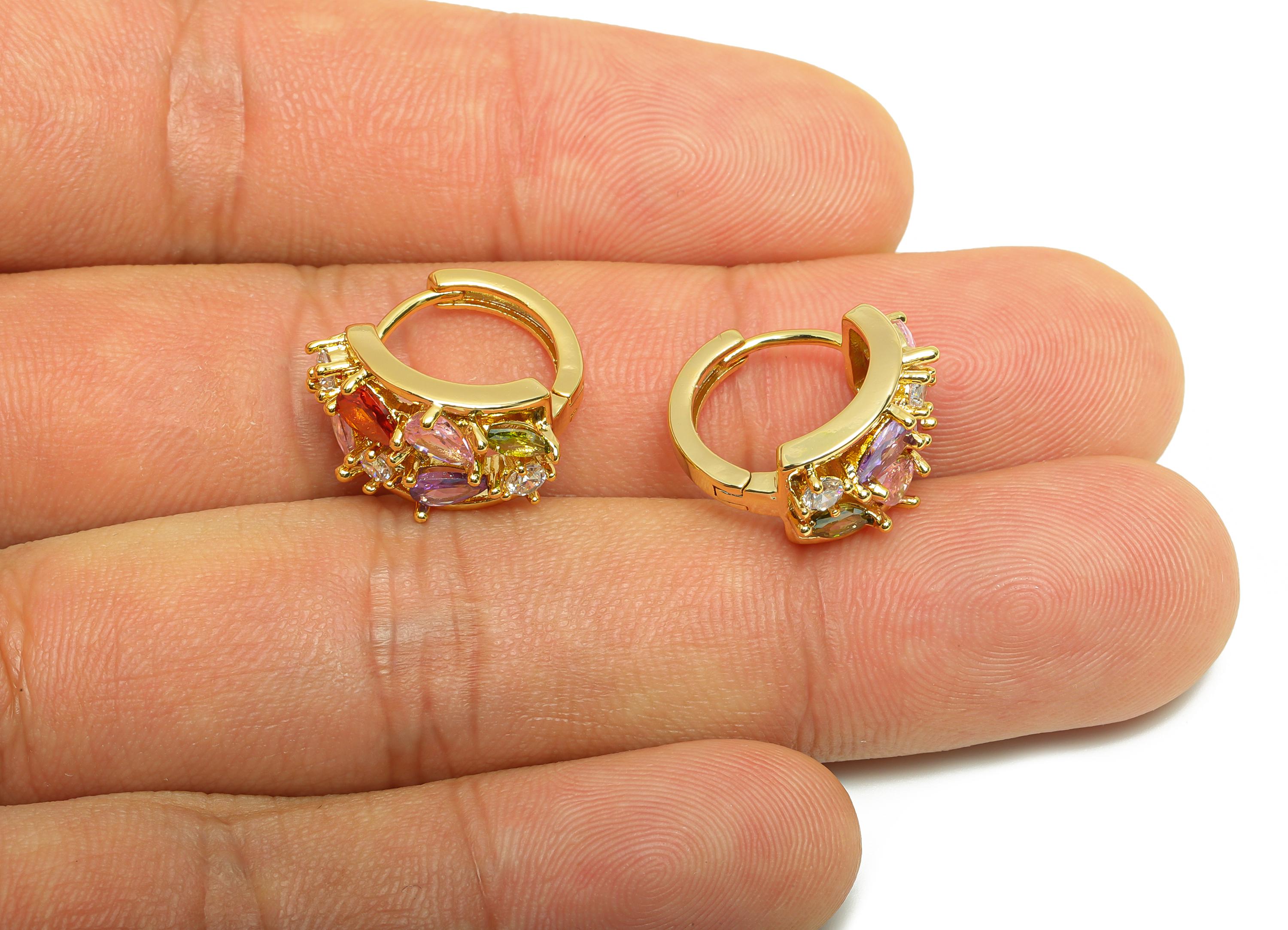 Brass Circle Huggie Earring - Gold Zircon Round Earring for Girls - Daily Wear Hoop Earring - 18K Real Gold Plated - 17.08x16x9.8mm- RGP9098 - DOMEDBAZAAR