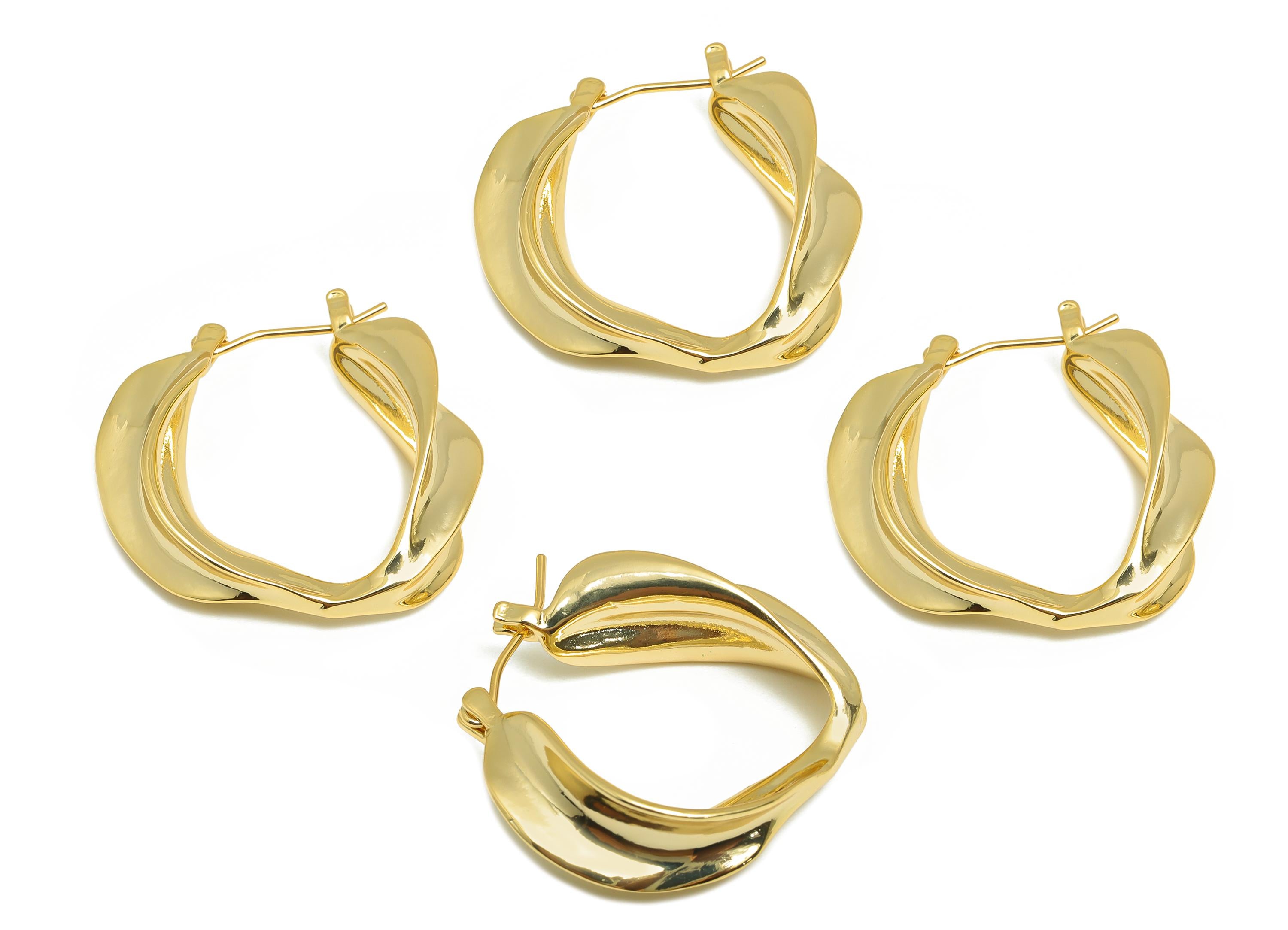 Brass Twisted Hoop Earring - Brass Modern Gold Hoop Earring - Hinged Back Hoop - Punk Jewelry - 18K Real Gold Plated - 28x27x4mm -RGP9164 - DOMEDBAZAAR