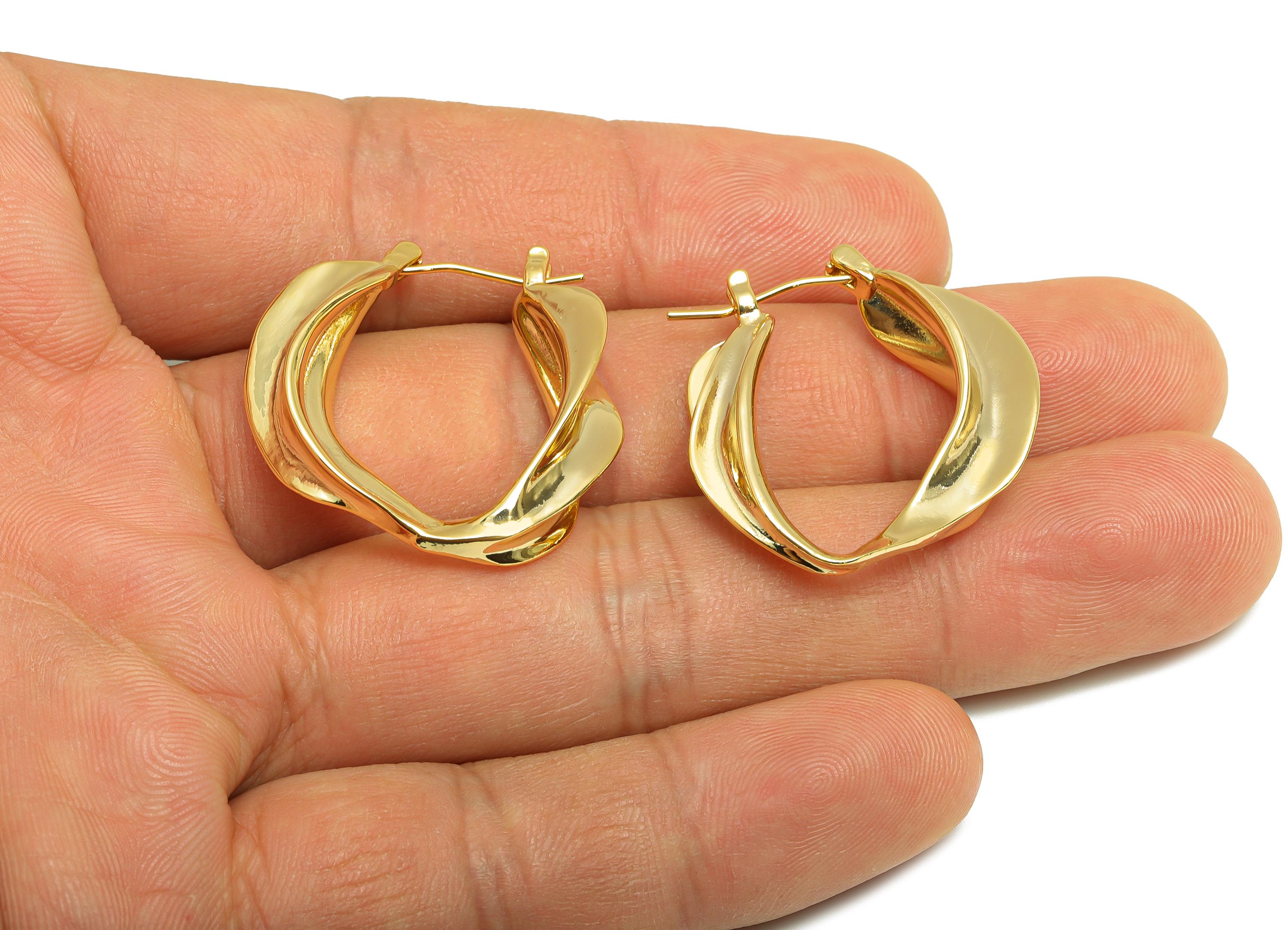 Brass Twisted Hoop Earring - Brass Modern Gold Hoop Earring - Hinged Back Hoop - Punk Jewelry - 18K Real Gold Plated - 28x27x4mm -RGP9164 - DOMEDBAZAAR