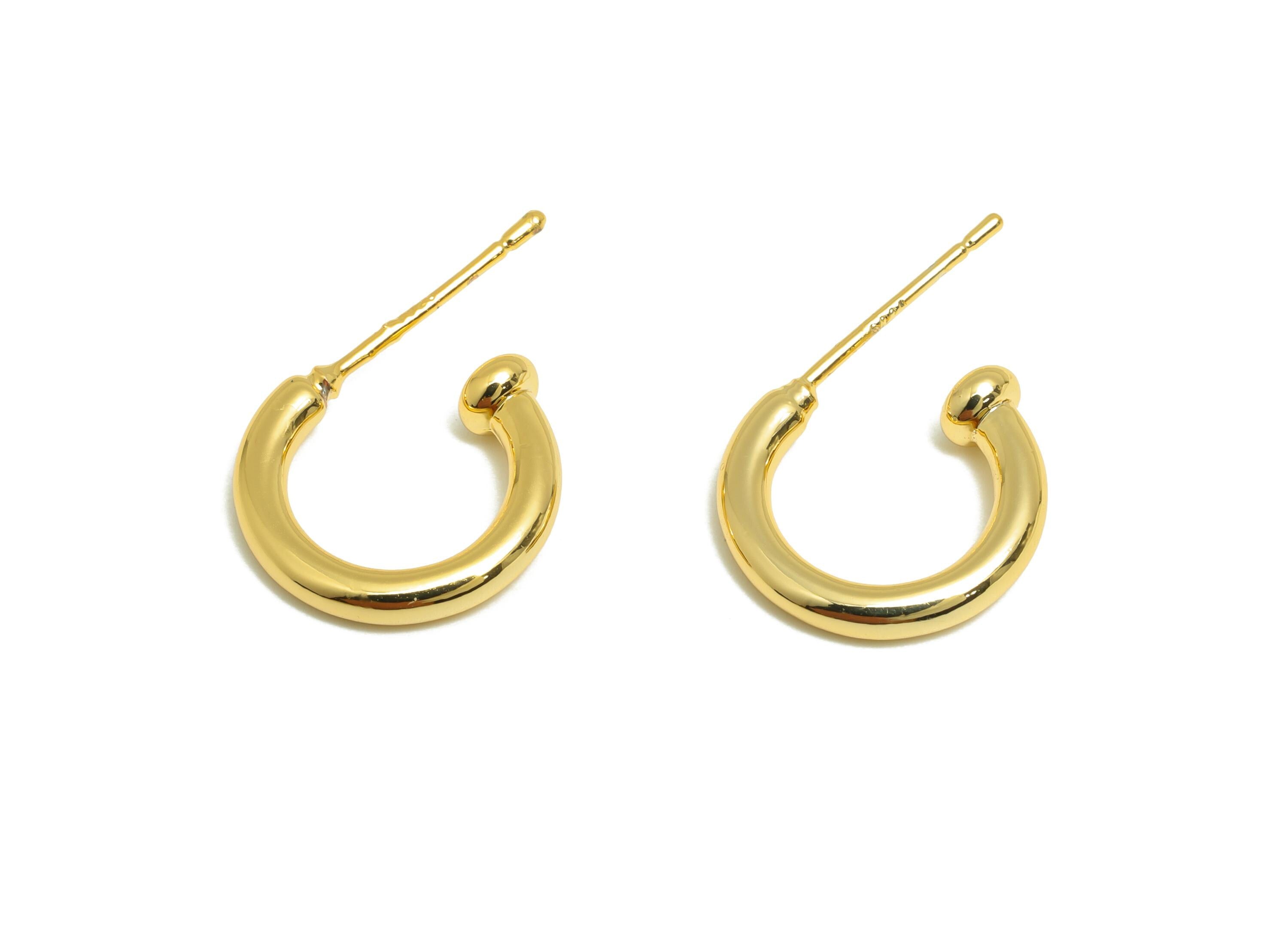 Brass Dainty Earring - Gold C Hoop Earring Post - Minimalist Hoop Earring - Modern Gold Earring - 18K Real Gold Plated - 13x12x3mm - RGP9172 - DOMEDBAZAAR