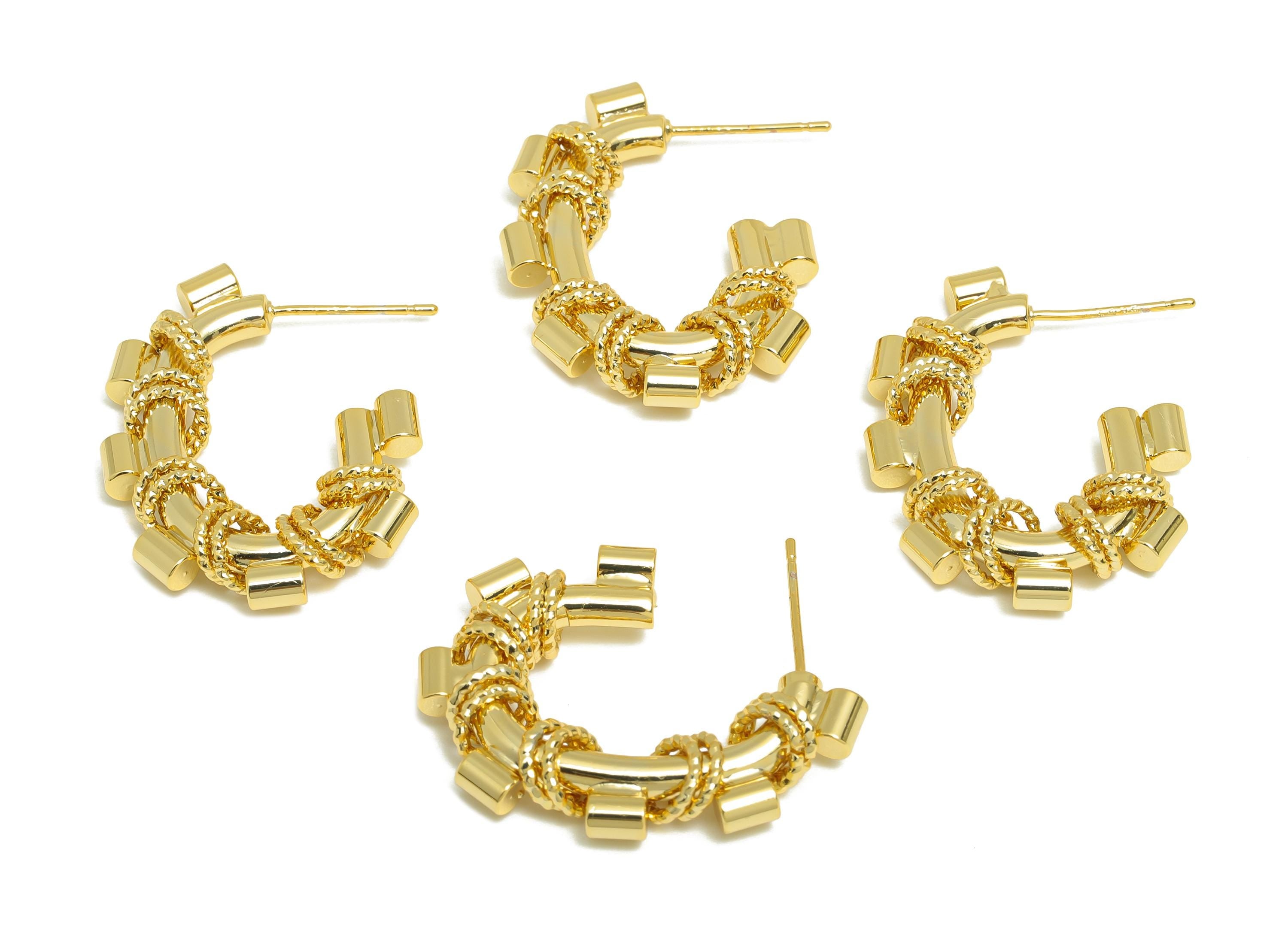 Twisted Rope Hoop Earring - Brass Bold Hoop Earring Stud - Trendy Chain Hoop - Modern Jewelry - 18K Real Gold Plated - 30x23x3mm - RGP9173 - DOMEDBAZAAR