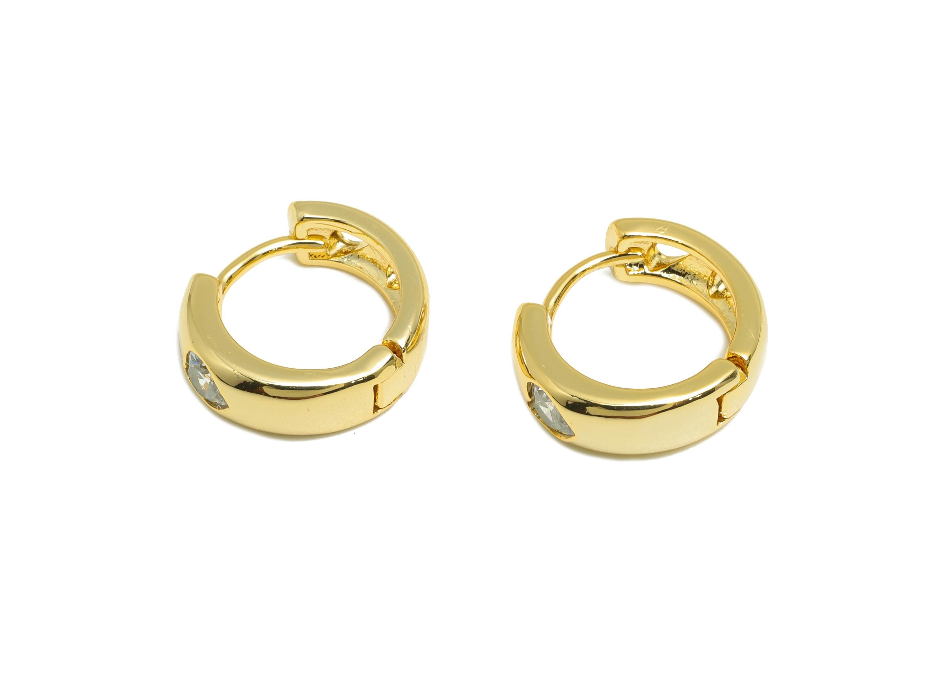 Gold Trendy Hoop Earring - Brass Fashion Hoop Huggie Earring - Zircon Classic Hoop Jewelry - 18K Real Gold Plating - 14.78x13x2mm - RGP9179 - DOMEDBAZAAR