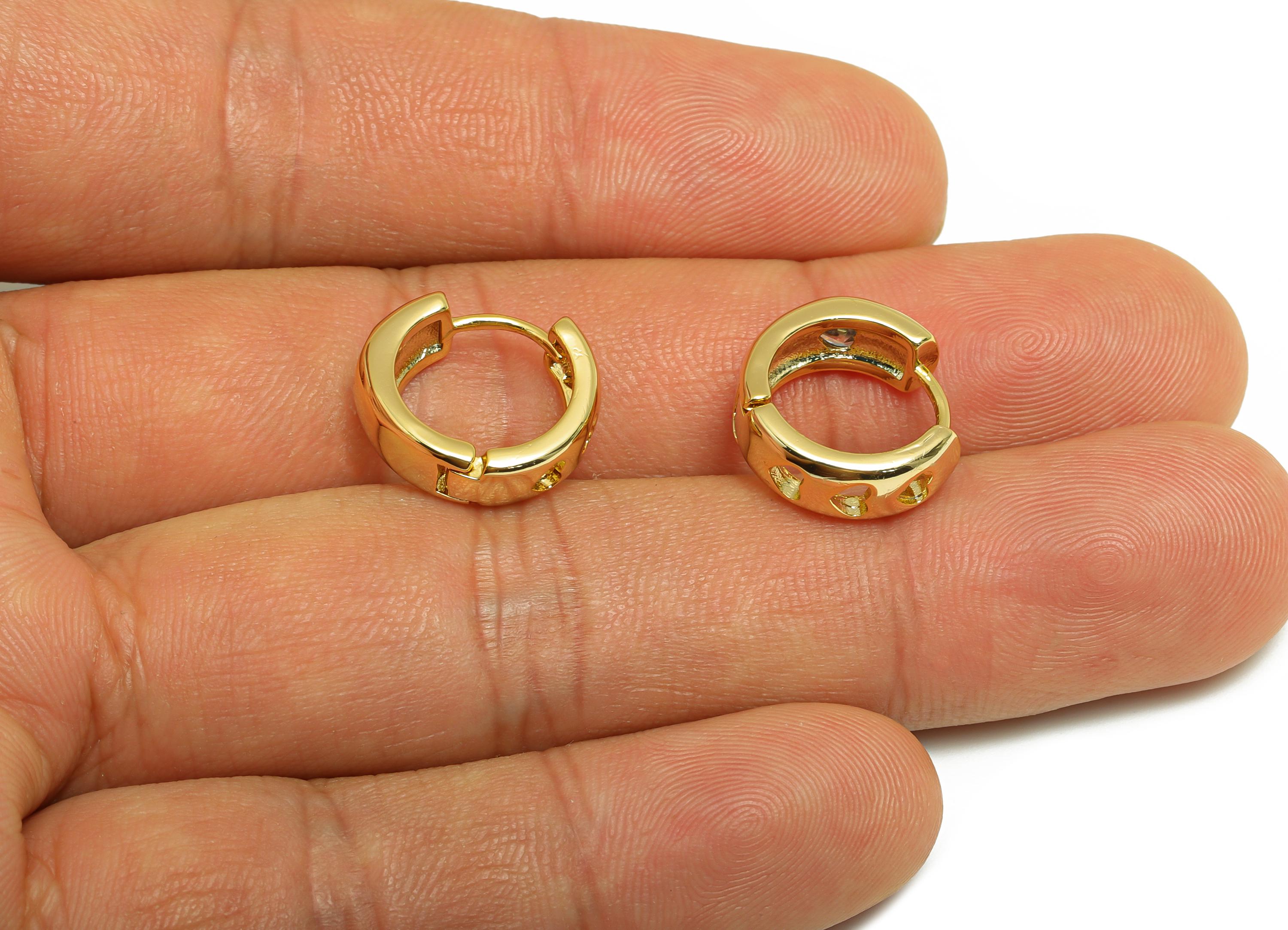 Gold Trendy Hoop Earring - Brass Fashion Hoop Huggie Earring - Zircon Classic Hoop Jewelry - 18K Real Gold Plating - 14.78x13x2mm - RGP9179 - DOMEDBAZAAR