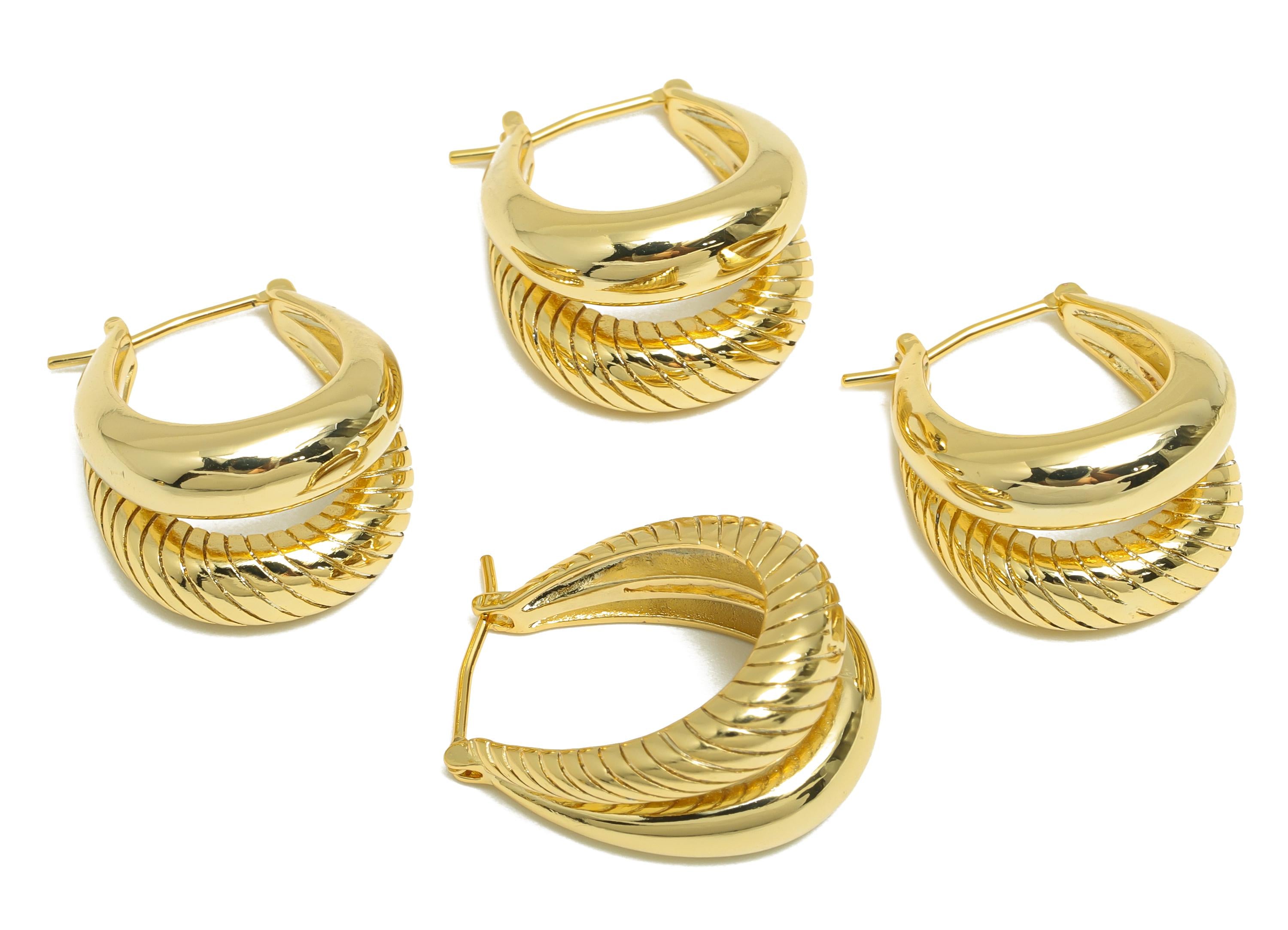 Brass Textured Hoop Earring - Brass Modern Gold Hoop Earring - Hinged Back Hoop - Chic Jewelry - 18K Real Gold Plated - 24x18x3mm -RGP9184 - DOMEDBAZAAR