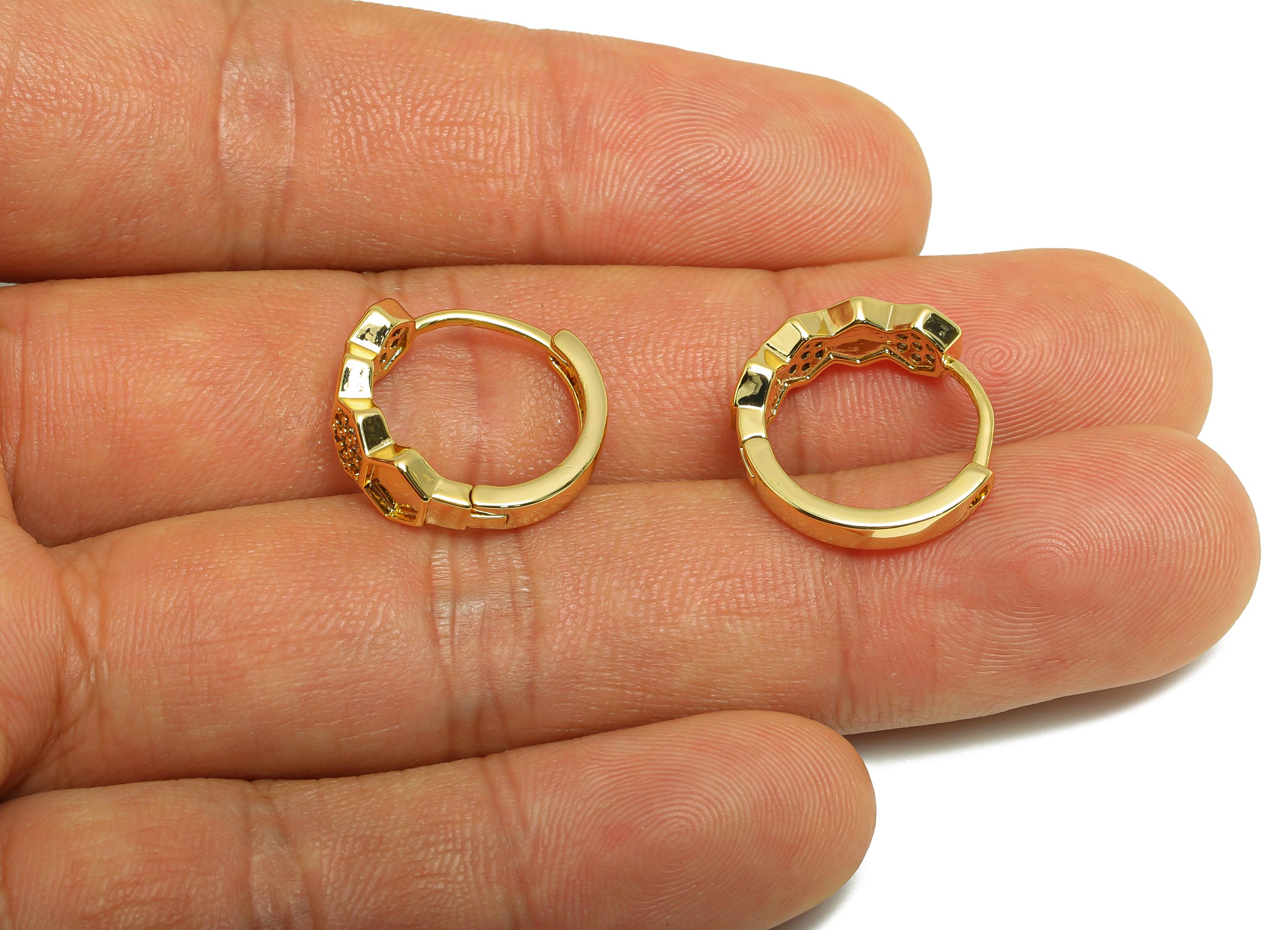 Hexagon Hoop Earring - Brass Honeycomb Hoop Huggie Earring - Zircon Classic Hoop Jewelry - 18K Real Gold Plating - 16.93x16x2mm - RGP9185 - DOMEDBAZAAR