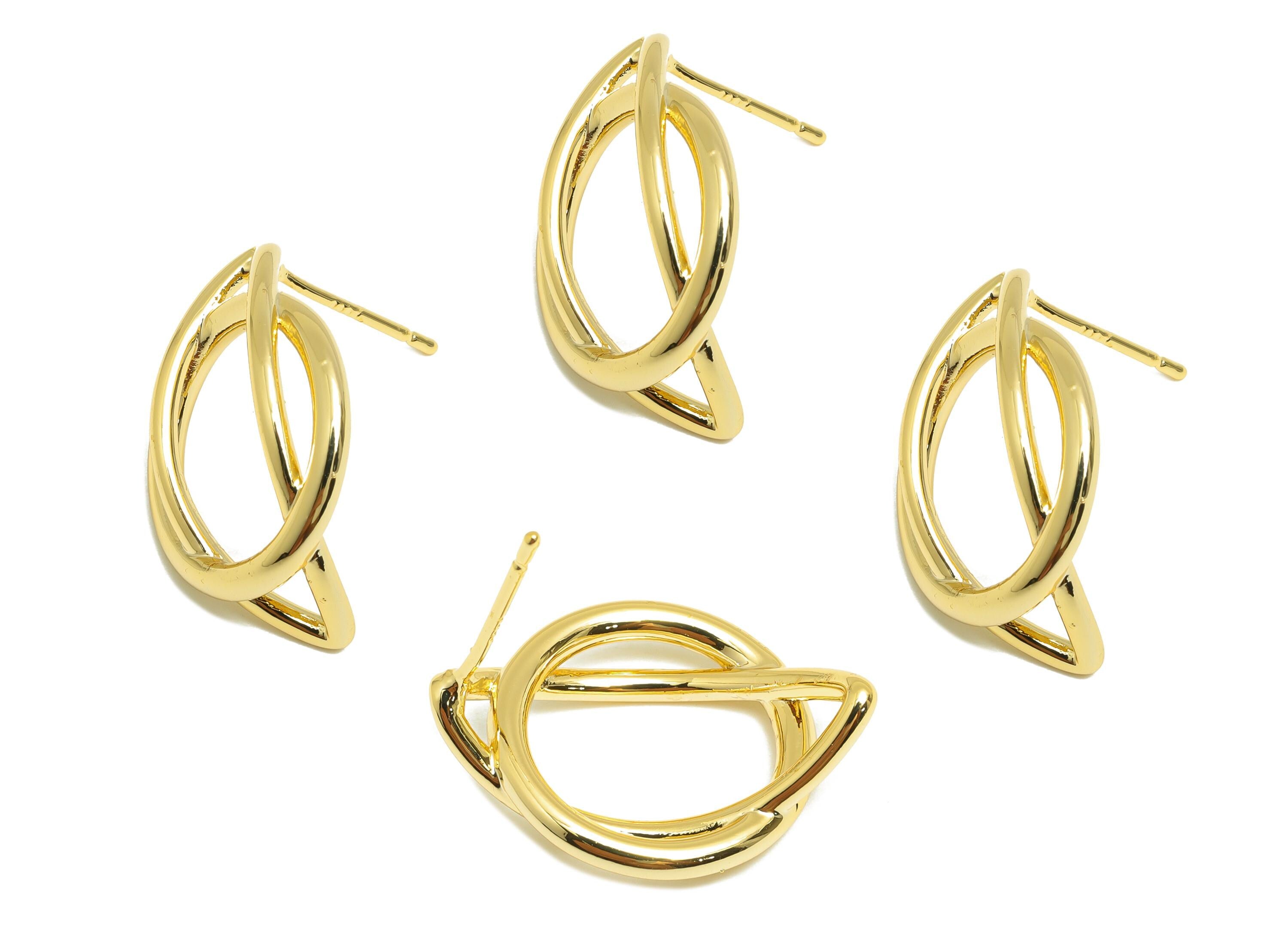 Brass Dainty Earring - Gold Bent Marquise Earring Post - Geometry Earring - Modern Gold Earring - 18K Real Gold Plated - 22x16x1mm - RGP9186 - DOMEDBAZAAR