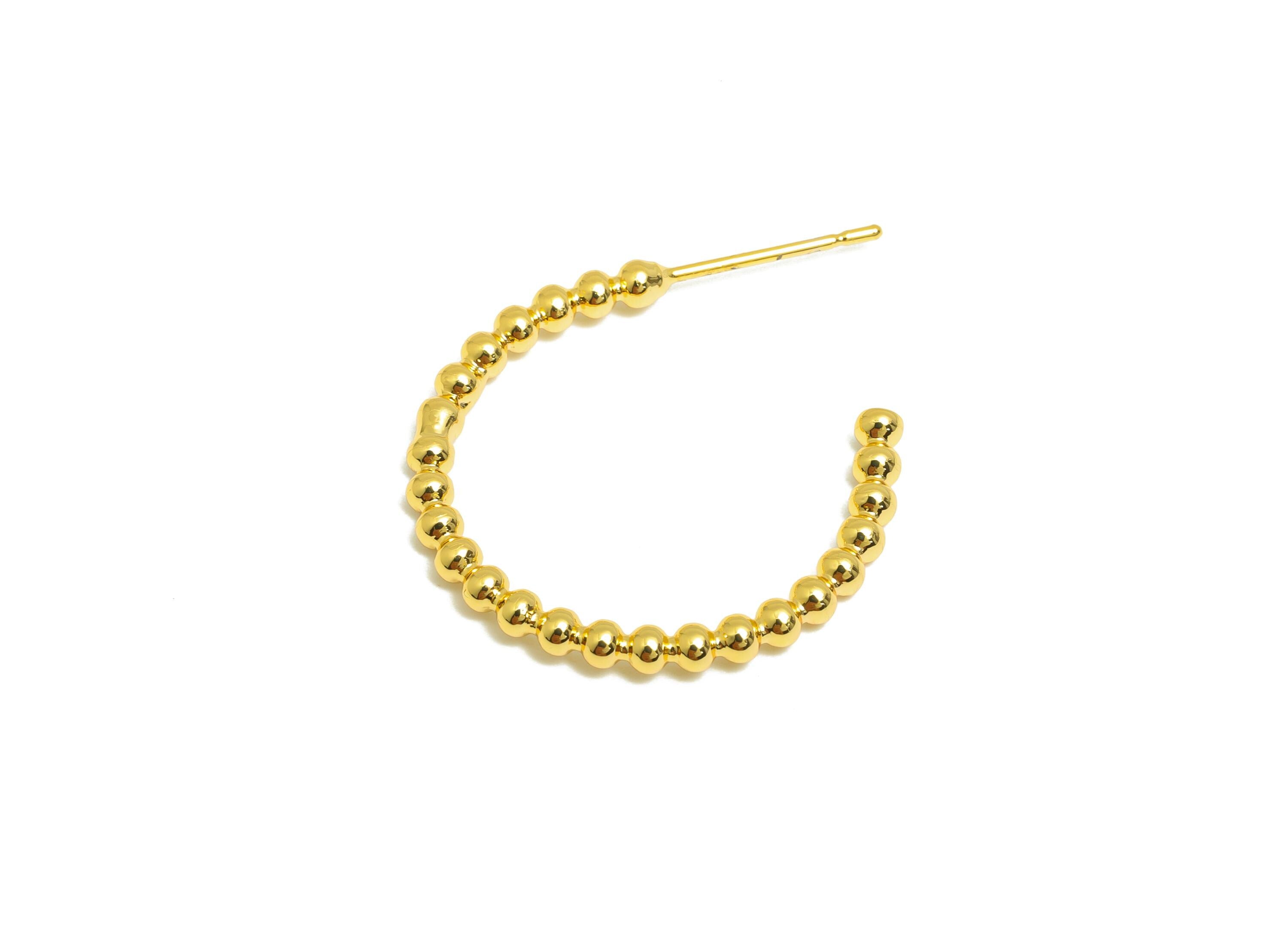 Brass Beaded Hoop Earring - Gold Open Hoop Earring Post - Luxury Hoop Earring - Modern Jewelry - 18K Real Gold Plated - 23x20x2mm - RGP9188 - DOMEDBAZAAR