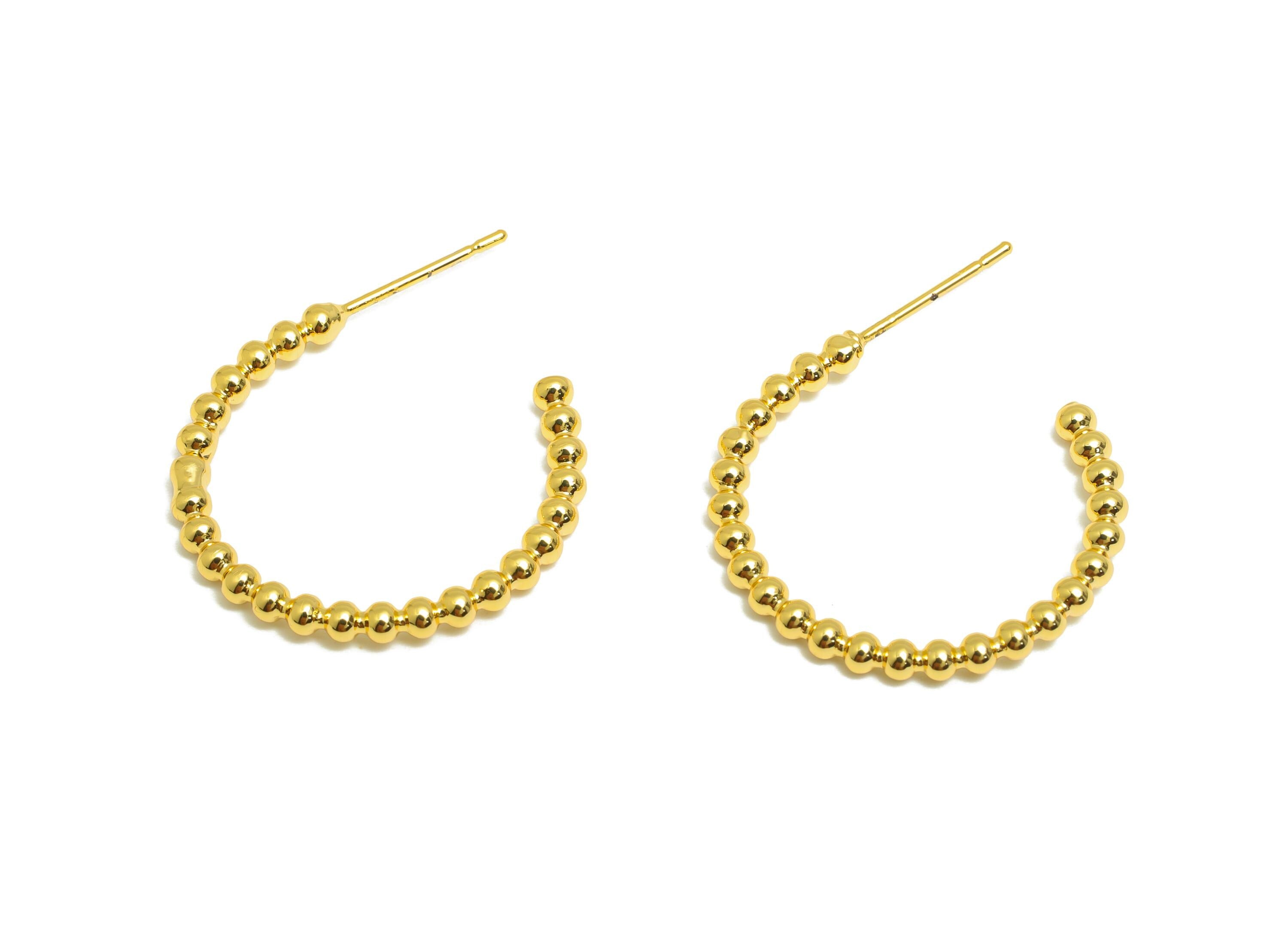 Brass Beaded Hoop Earring - Gold Open Hoop Earring Post - Luxury Hoop Earring - Modern Jewelry - 18K Real Gold Plated - 23x20x2mm - RGP9188 - DOMEDBAZAAR