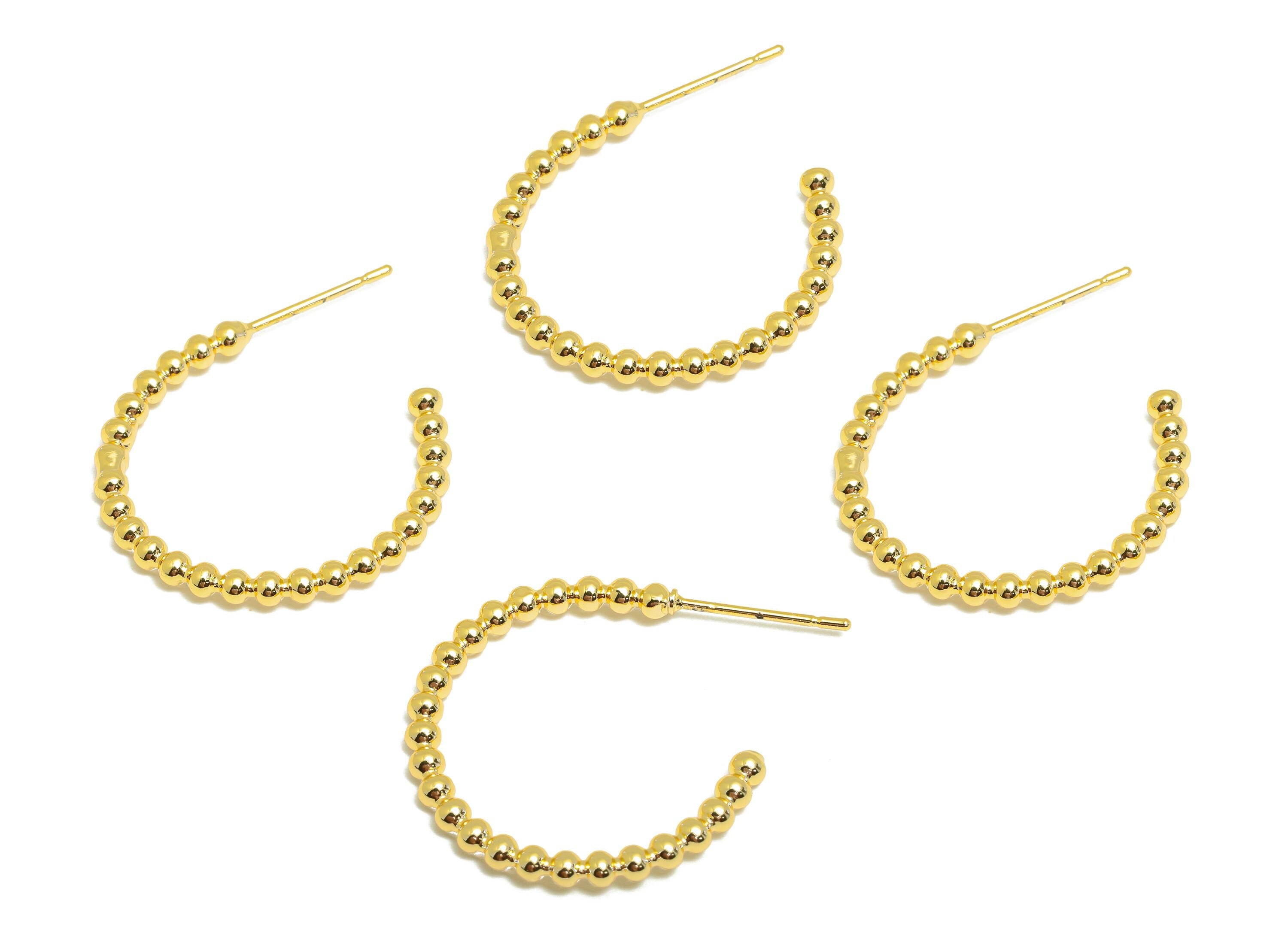 Brass Beaded Hoop Earring - Gold Open Hoop Earring Post - Luxury Hoop Earring - Modern Jewelry - 18K Real Gold Plated - 23x20x2mm - RGP9188 - DOMEDBAZAAR