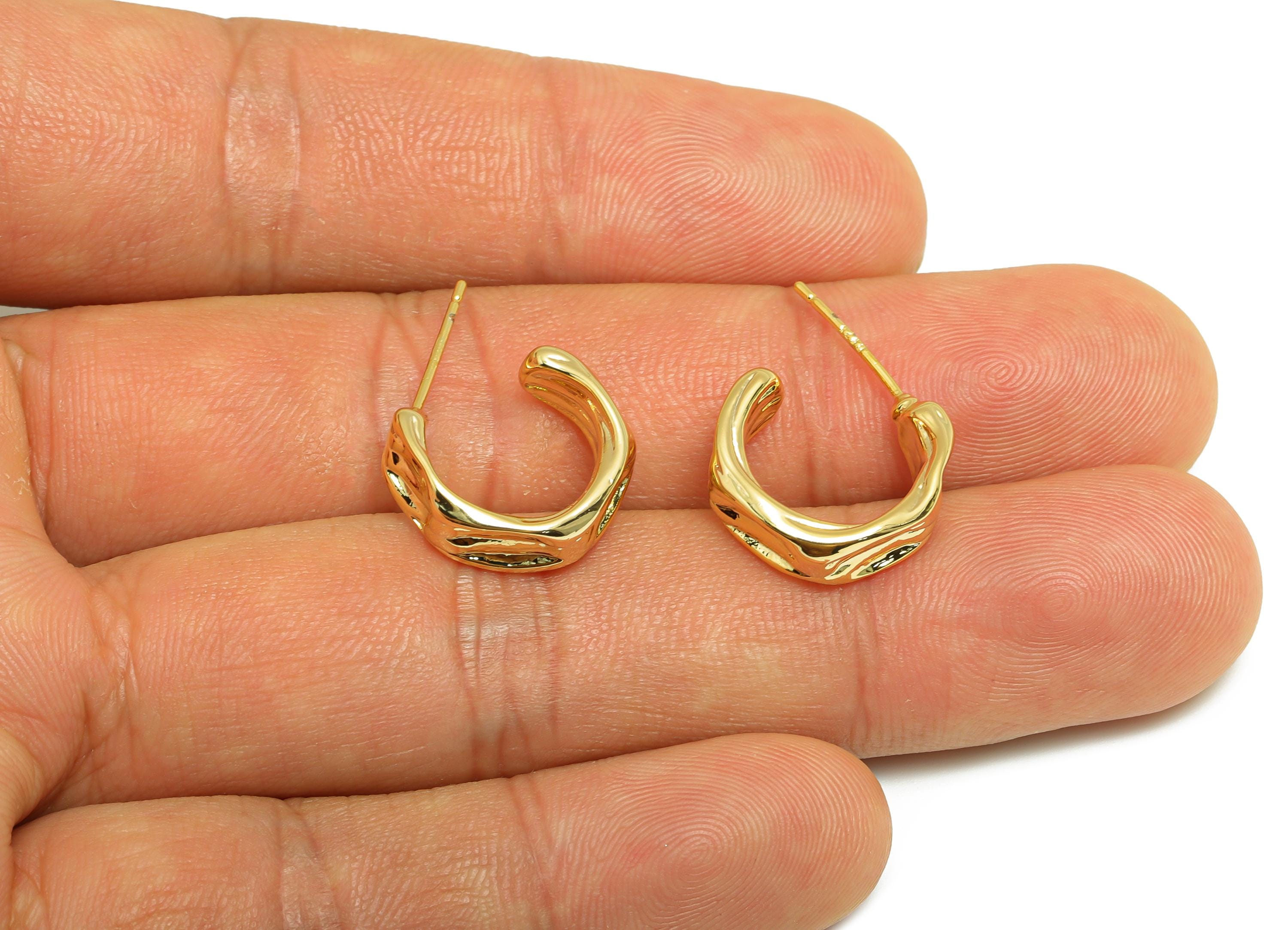Brass Textured Hoop Earring - Gold Classic Earring Post - Luxury Hoop Earring - Modern Jewelry - 18K Real Gold Plated - 14.63x5x1mm- RGP9189 - DOMEDBAZAAR