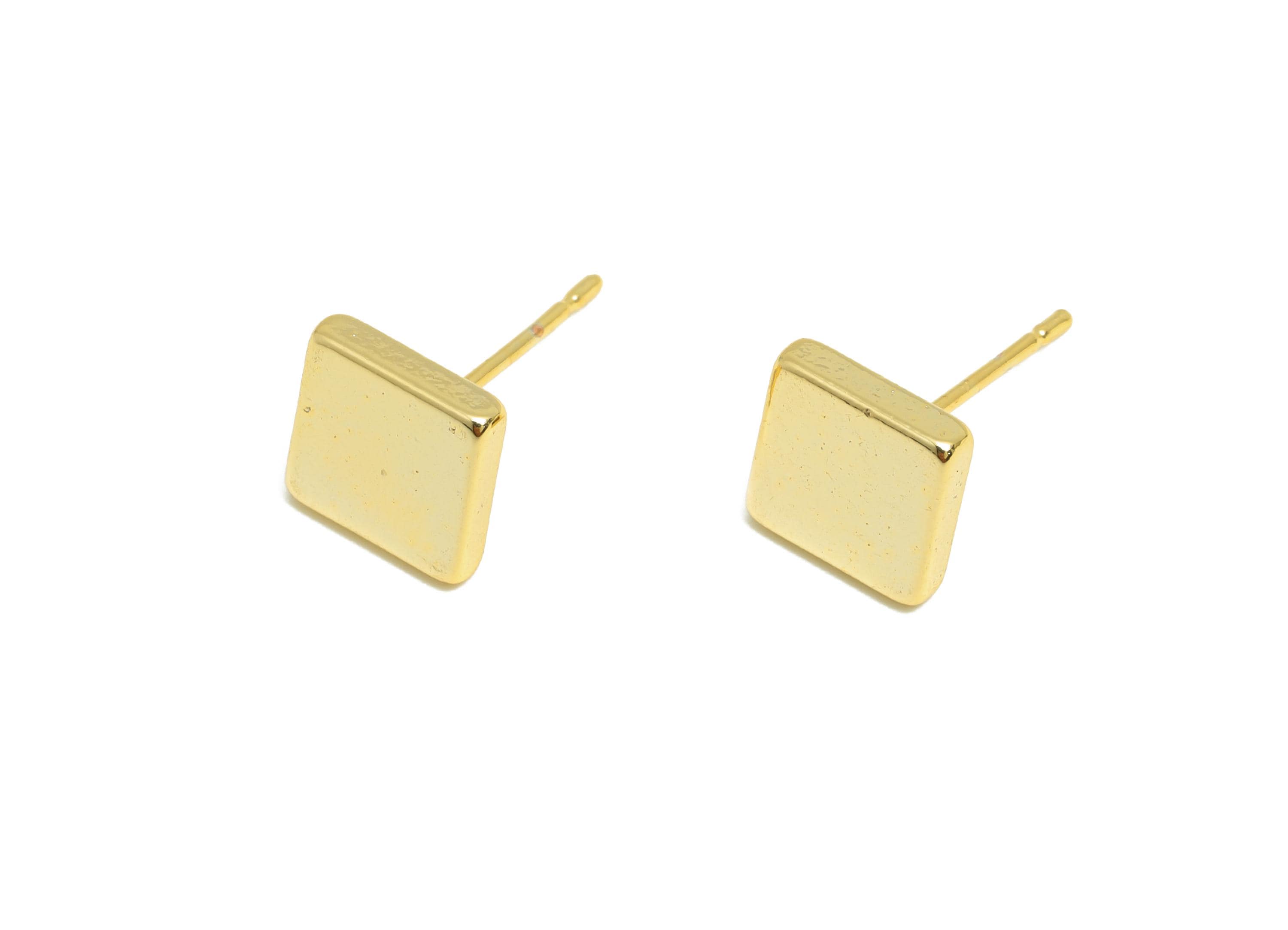 Brass Square Earring - Gold Geometry Earring Post - Brass Modern Earring - Minimalist Jewelry - 18K Real Gold Plated - 7x7x1mm - RGP9190 - DOMEDBAZAAR