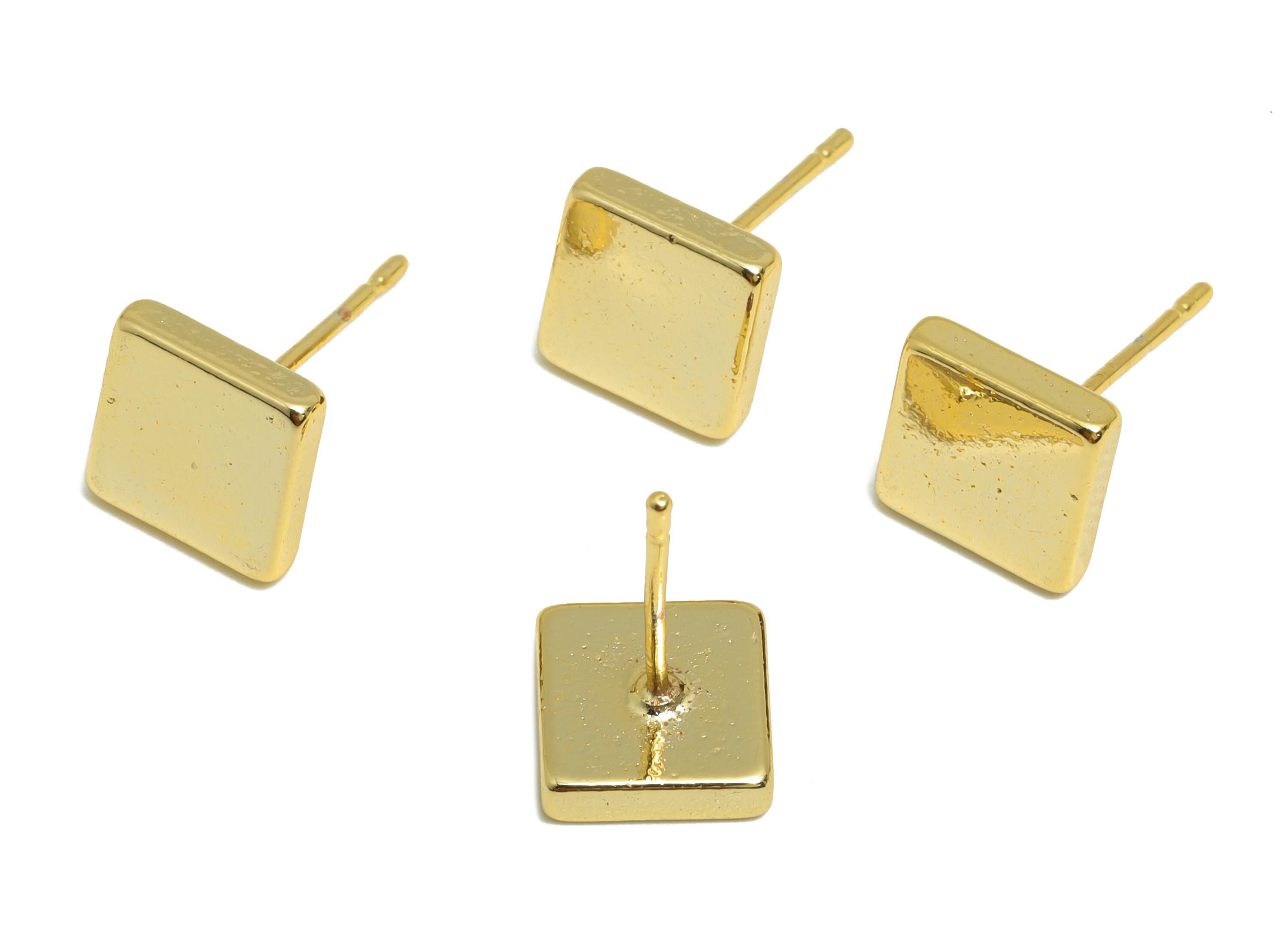 Brass Square Earring - Gold Geometry Earring Post - Brass Modern Earring - Minimalist Jewelry - 18K Real Gold Plated - 7x7x1mm - RGP9190 - DOMEDBAZAAR