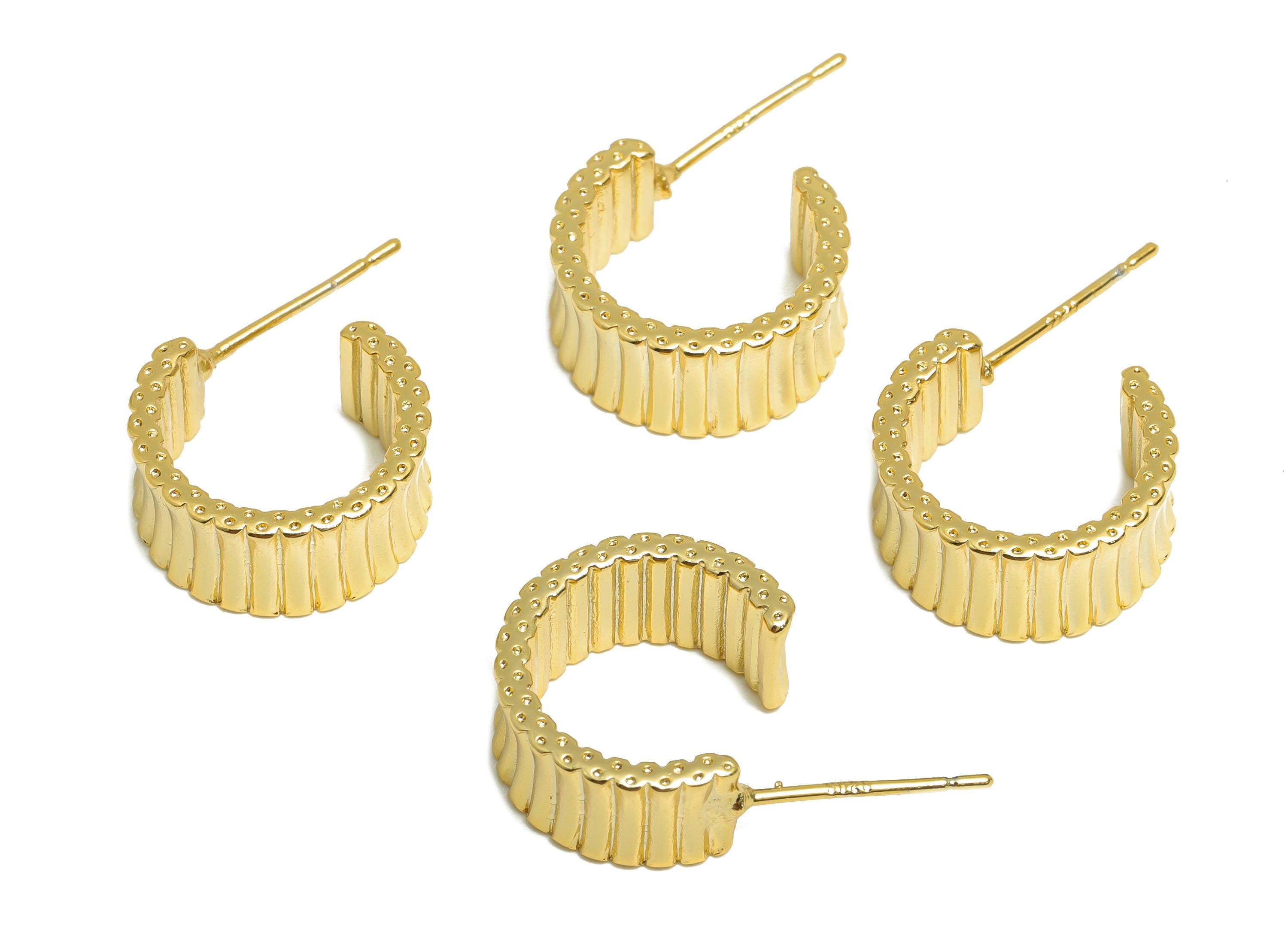 Chunky Hoop Earring Stud - Gold Textured Hoop - Brass Chunky Hoop Earring - Modern Jewelry - 18K Real Gold Plated - 13x12.54x1mm - RGP9191 - DOMEDBAZAAR