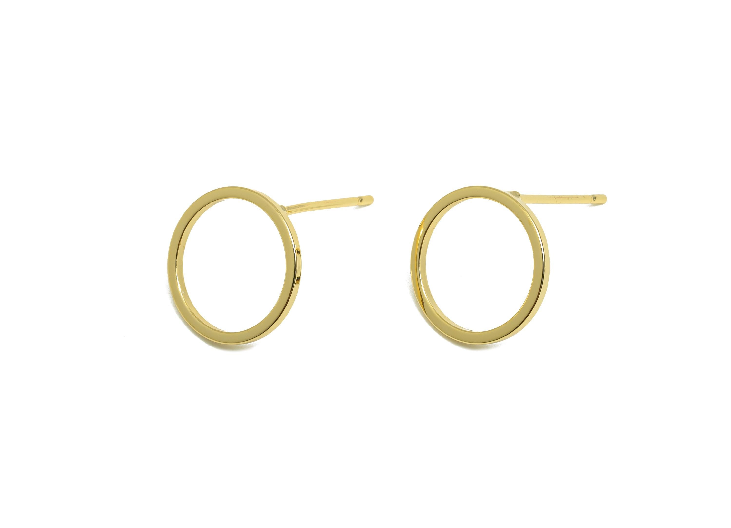 Brass Round Earring - Unique Gold Earring Post - Brass Modern Earring - Minimalist Jewelry - 18K Real Gold Plated - 12x12x0.9mm - RGP9192 - DOMEDBAZAAR