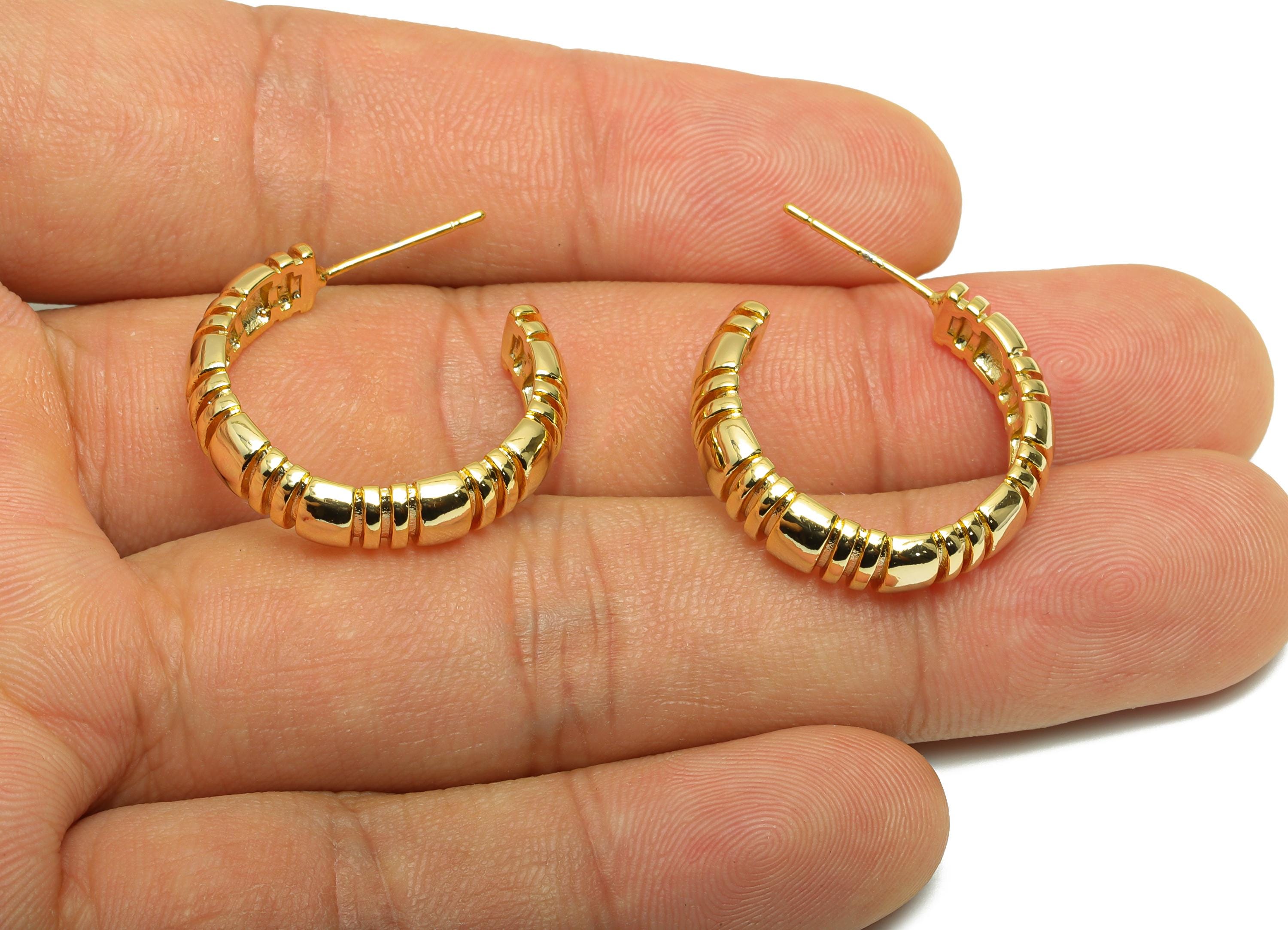 Textured Hoop Earring Stud - Gold Brass Unique Hoop - Brass Geometric Hoop - Modern Jewelry - 18K Real Gold Plated - 24x21x2.22mm - RGP9202 - DOMEDBAZAAR