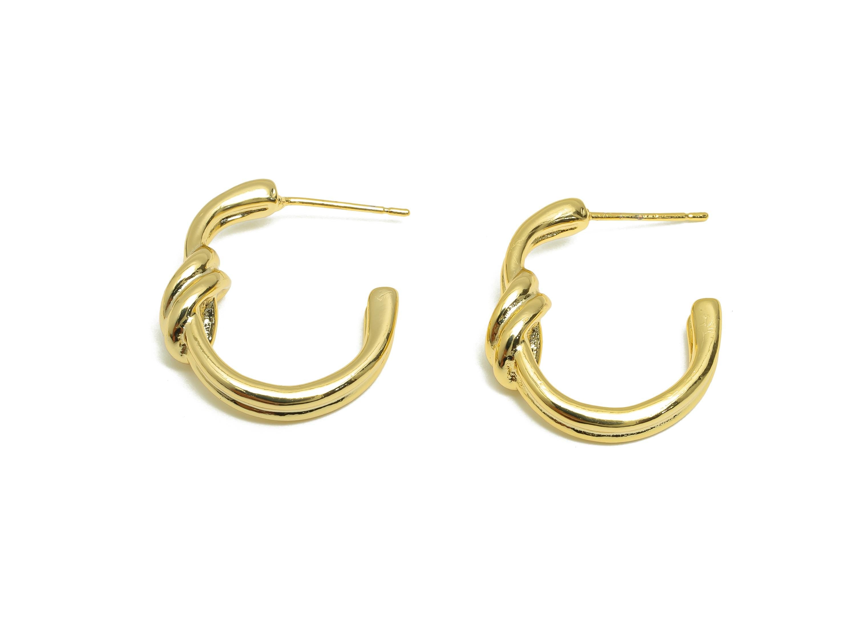 Knot Hoop Earring Stud - Gold Brass Unique Hoop - Brass Textured Hoop Earring - Modern Jewelry - 18K Real Gold Plated -23x20x4mm - RGP9208 - DOMEDBAZAAR