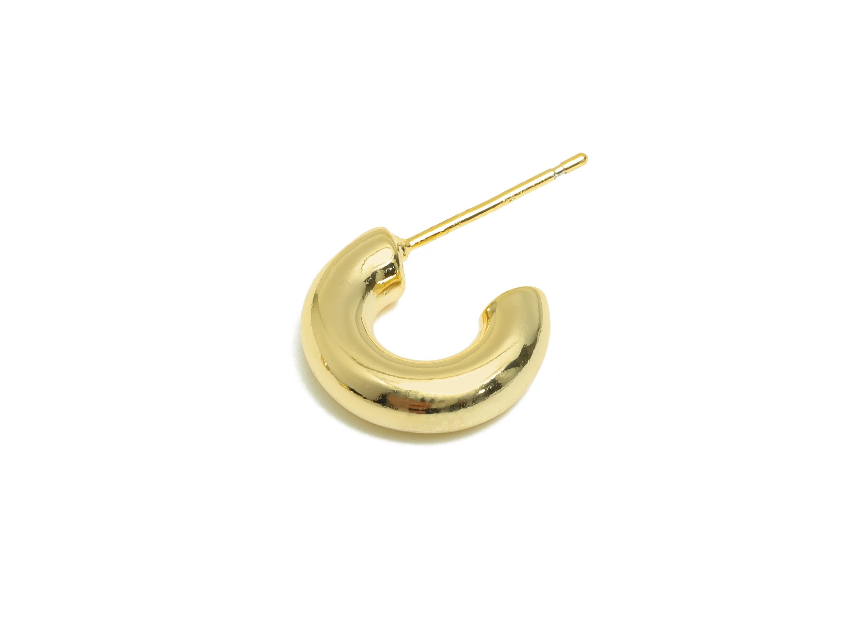 Mini Hoop Earring Stud - Gold Minimalist Hoop - Brass Sleek Gold Jewelry - Modern Jewelry - 18K Real Gold Plated - 13x10x4mm - RGP9210 - DOMEDBAZAAR