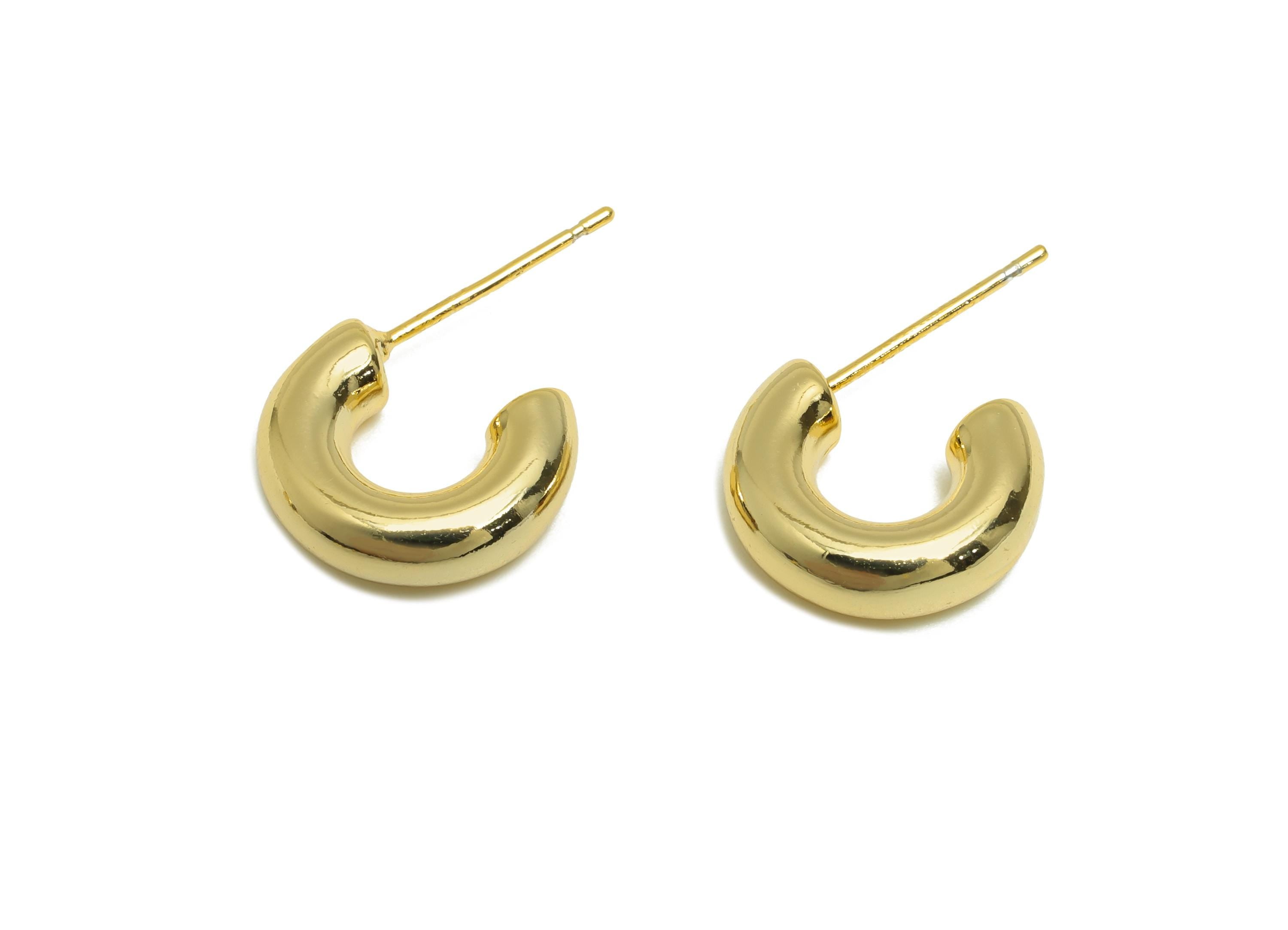 Mini Hoop Earring Stud - Gold Minimalist Hoop - Brass Sleek Gold Jewelry - Modern Jewelry - 18K Real Gold Plated - 13x10x4mm - RGP9210 - DOMEDBAZAAR