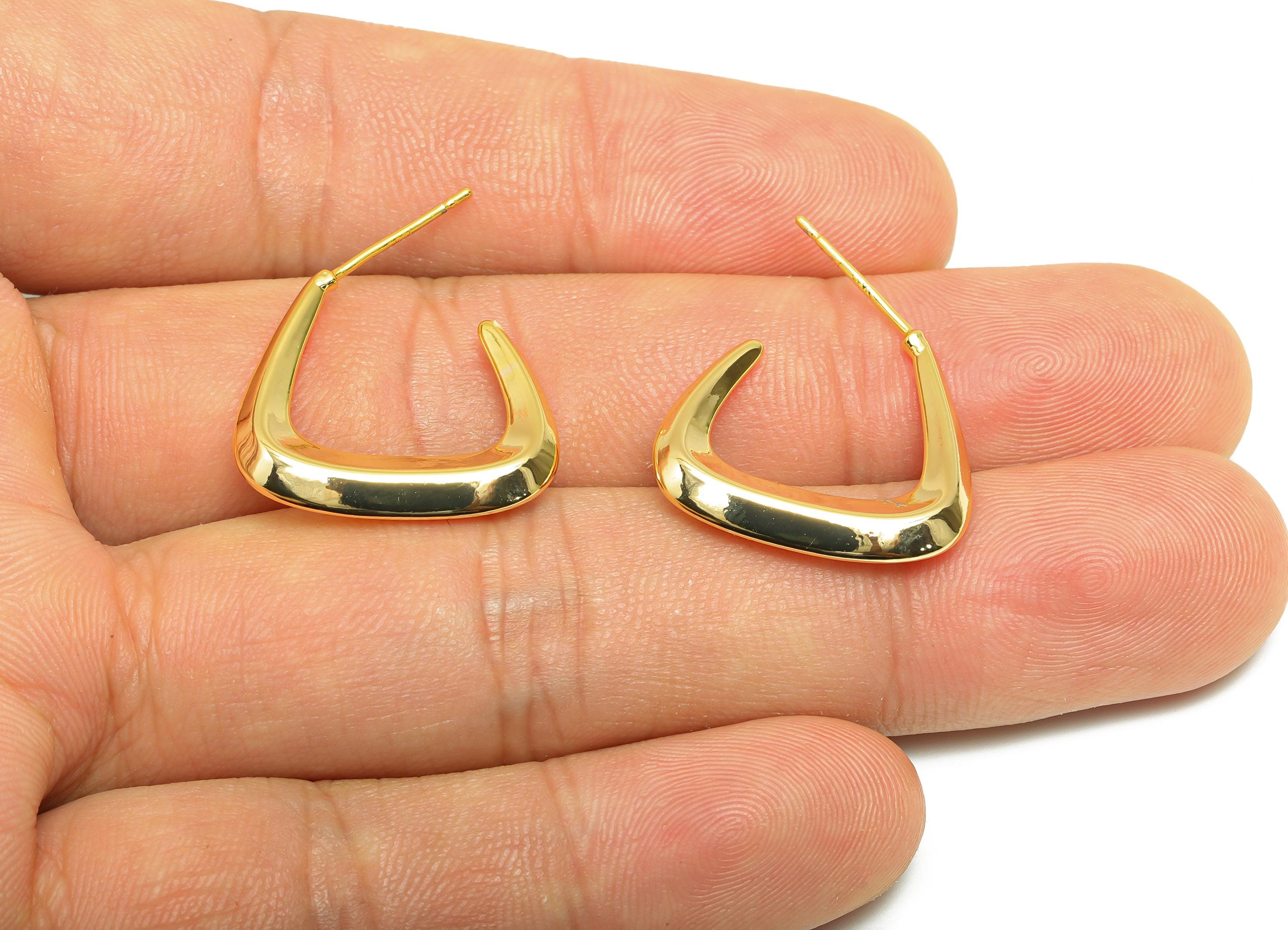 Modern Geometric Earring Stud - Gold Hoop Earring - Brass Sleek Gold Jewelry - Modern Jewelry - 18K Real Gold Plated - 21x20x3mm - RGP9228 - DOMEDBAZAAR