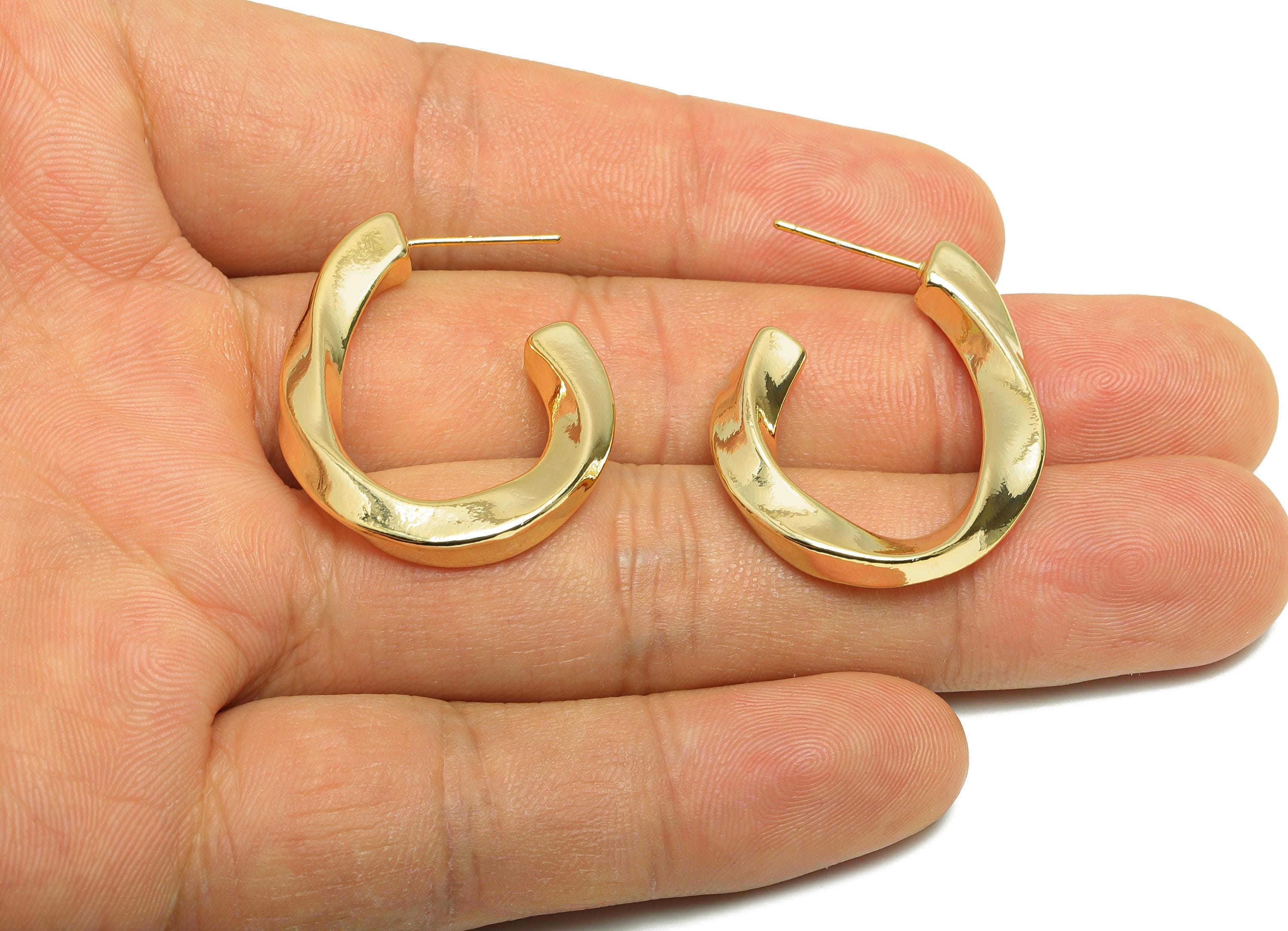 Twisted Gold Earring - Gold Trendy Curved Hoop Earrings - Brass Luxe Gold Fashion Earring - 18K Real Gold Plated - 32x25x3.82mm - RGP9206 - DOMEDBAZAAR