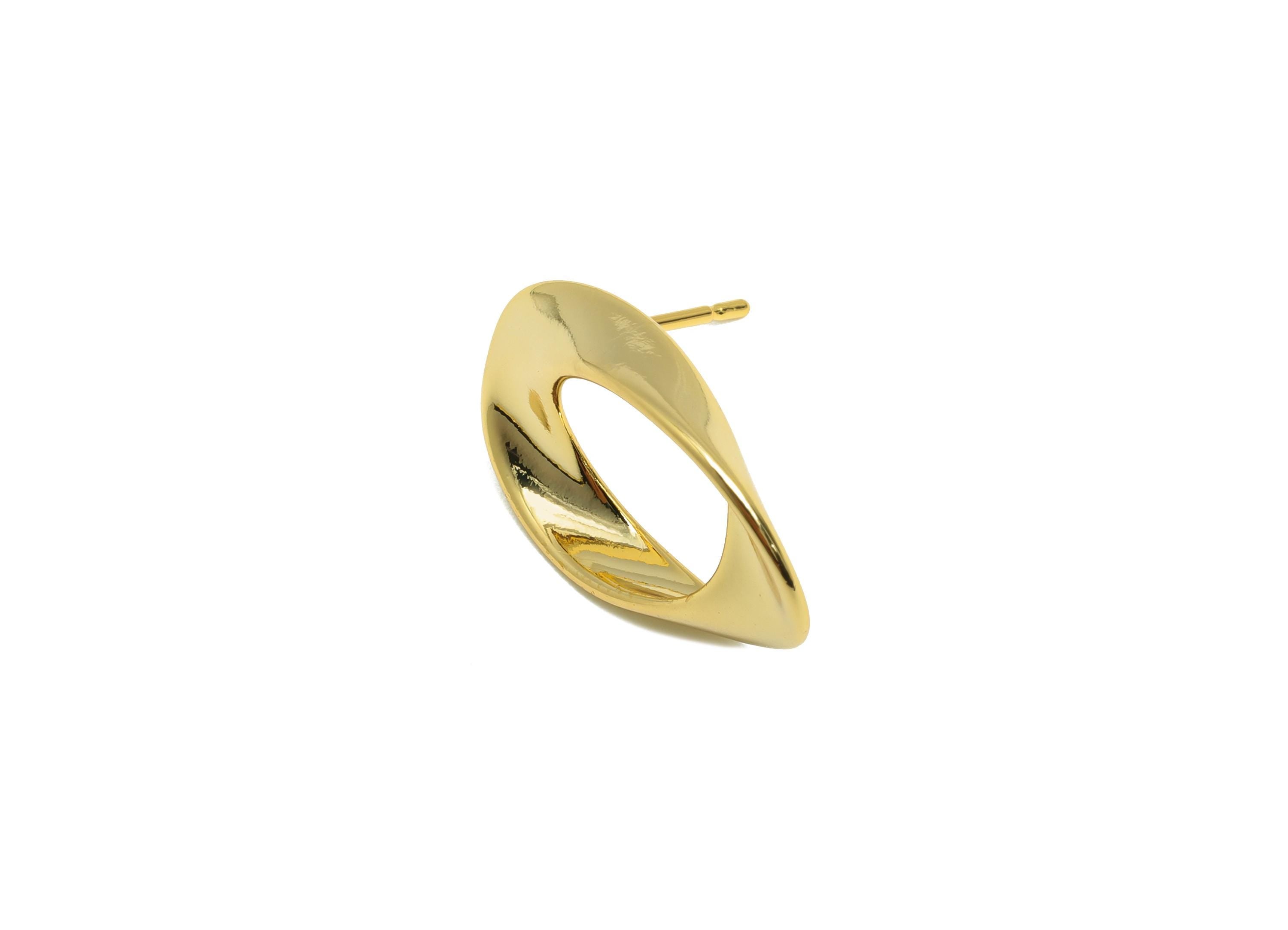 Brass Abstract Earring Stud - Bold Gold Earring Post - Brass Modern Earring - Minimalist Jewelry - 18K Real Gold Plated - 20x13x1mm -RGP9199 - DOMEDBAZAAR
