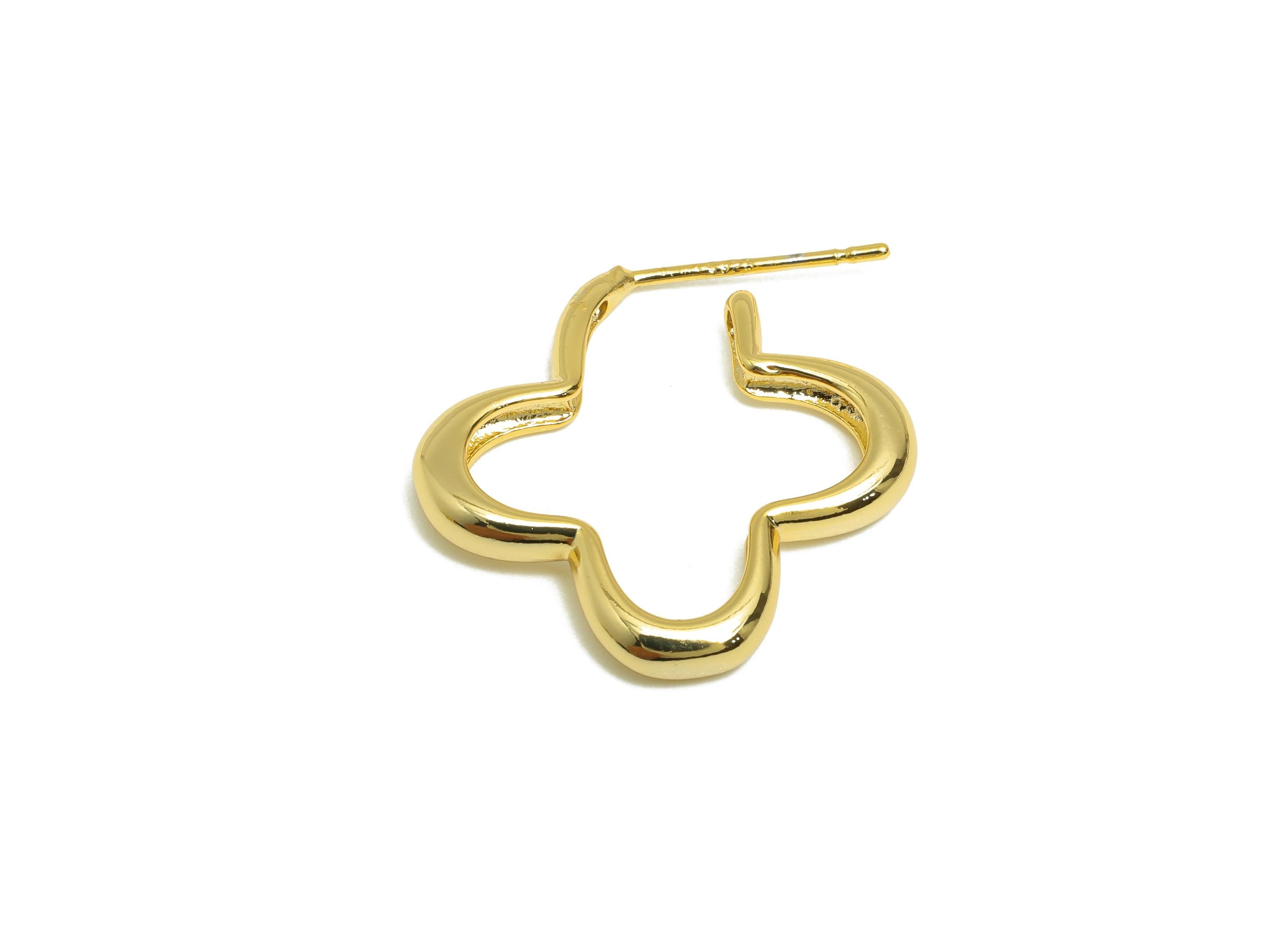 Flower Hoop Earring - Gold Dainty Botanical Hoop Earrings - Brass Classic Gold Hoop Earring - 18K Real Gold Plated - 21x20x3mm- RGP9230 - DOMEDBAZAAR