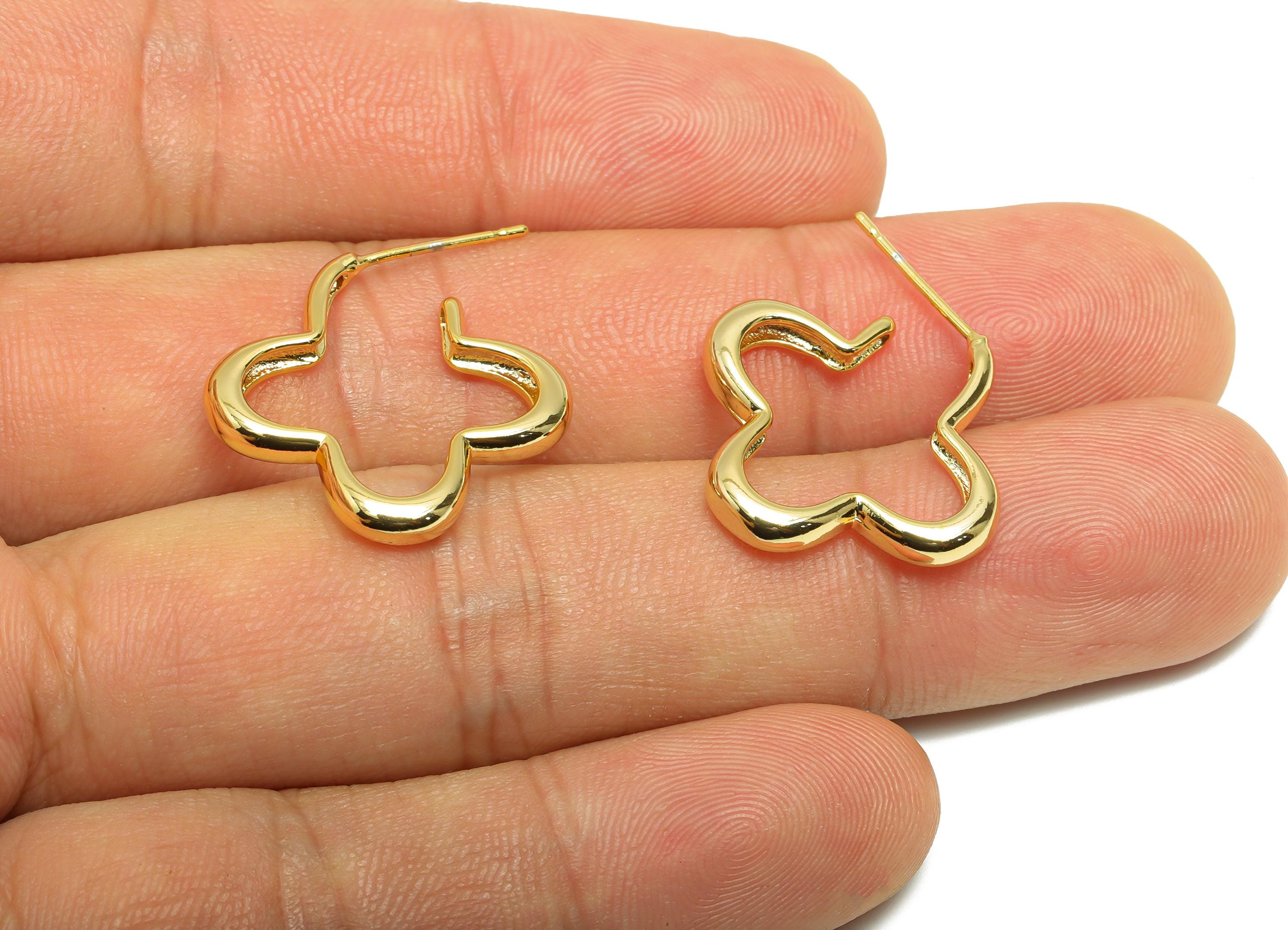Flower Hoop Earring - Gold Dainty Botanical Hoop Earrings - Brass Classic Gold Hoop Earring - 18K Real Gold Plated - 21x20x3mm- RGP9230 - DOMEDBAZAAR