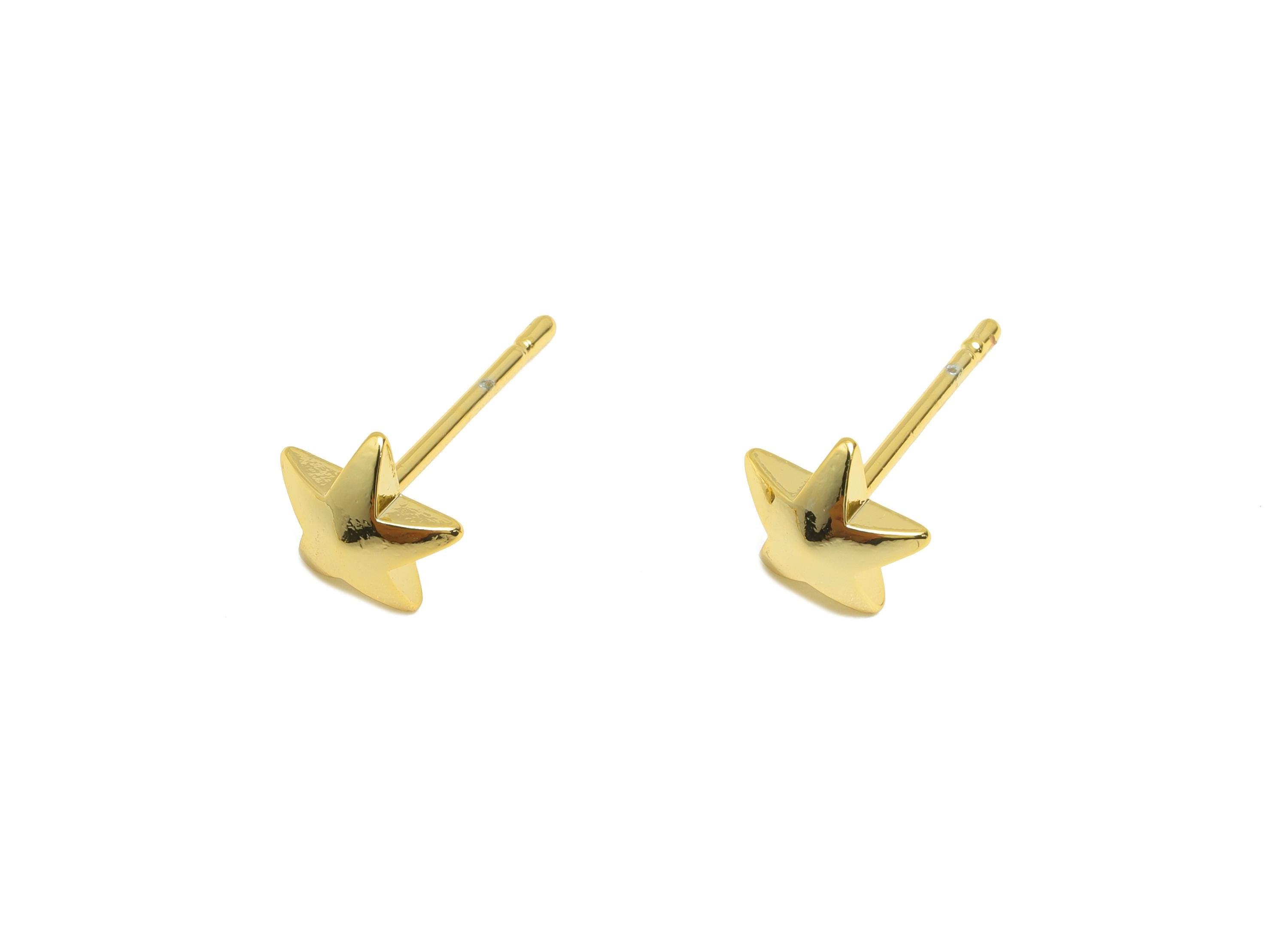 Gold Star Earring Stud - Gold Dainty Star Earring Post - Brass Classic Earring - Gold Jewelry - 18K Real Gold Plated - 6.86x6x1mm- RGP9227 - DOMEDBAZAAR