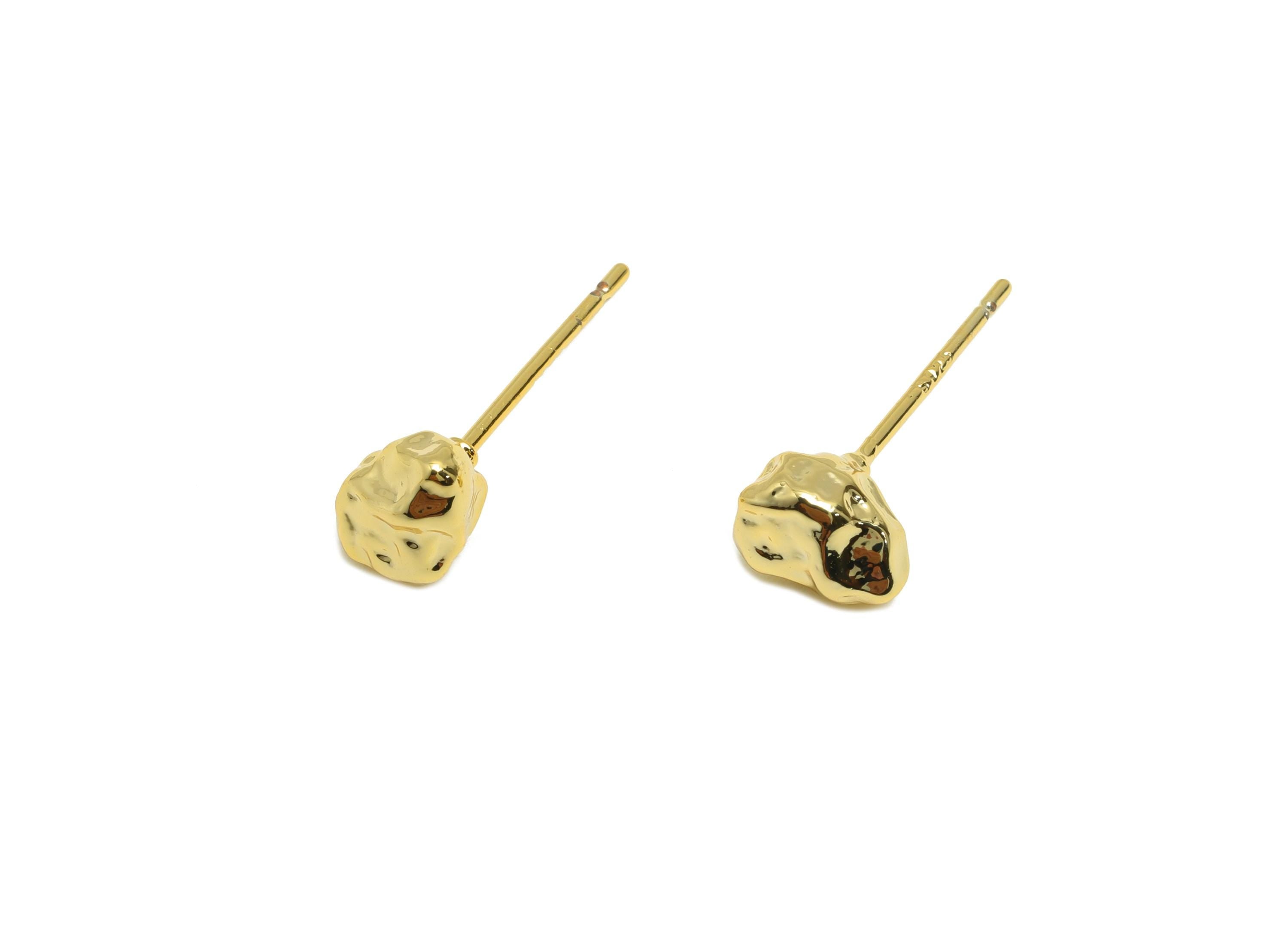 Gold Nugget Stud Earring - Brass Dainty Nugget Earring Post - Brass Modern Jewelry - Gold Jewelry - 18K Real Gold Plated - 6x5x4mm- RGP9229 - DOMEDBAZAAR