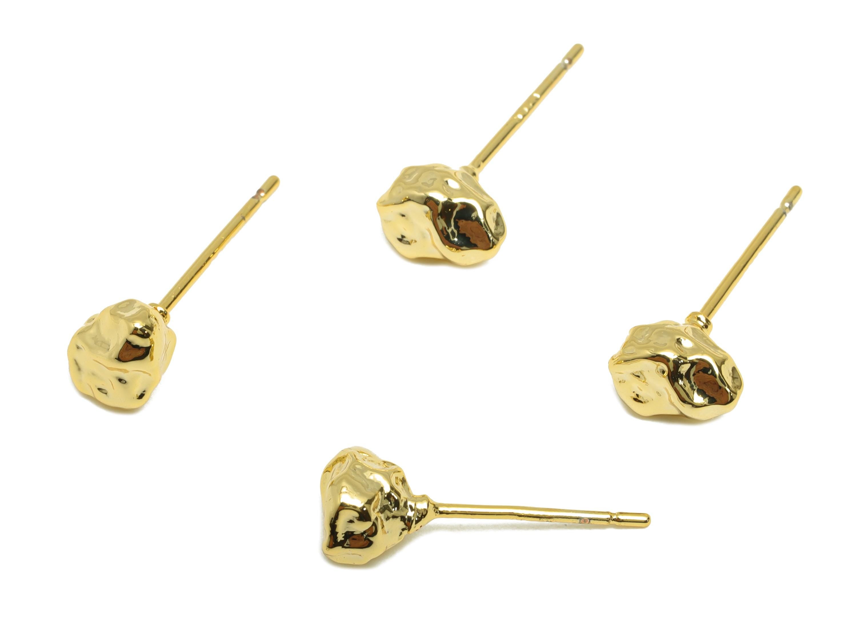 Gold Nugget Stud Earring - Brass Dainty Nugget Earring Post - Brass Modern Jewelry - Gold Jewelry - 18K Real Gold Plated - 6x5x4mm- RGP9229 - DOMEDBAZAAR