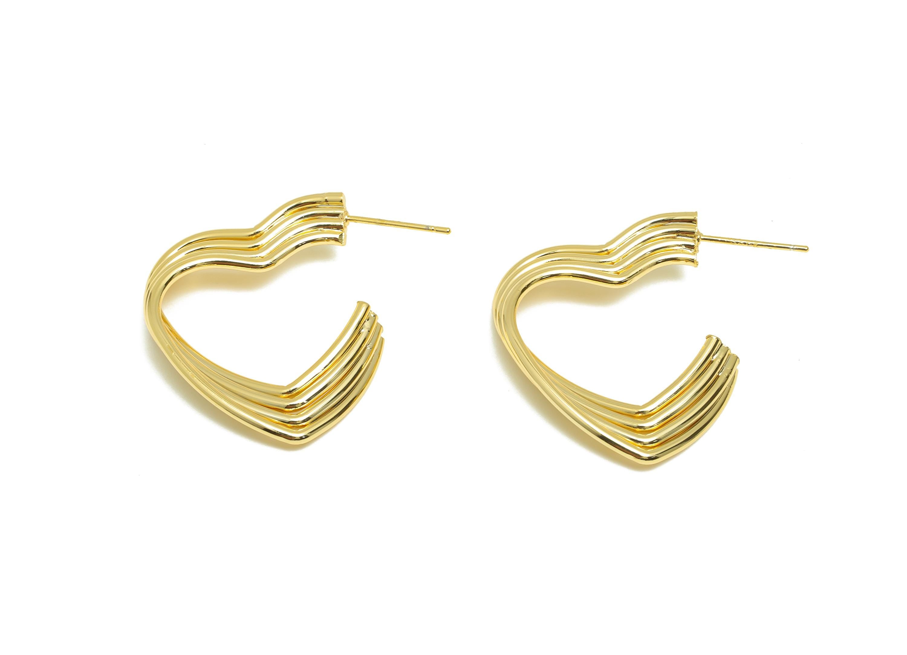 Artistic Heart Hoop Earring - Brass Gold Heart Hoop Earring - Fashion Hoop Earring - Gold Jewelry - 18K Real Gold Plated - 29x28x1mm-RGP9234 - DOMEDBAZAAR