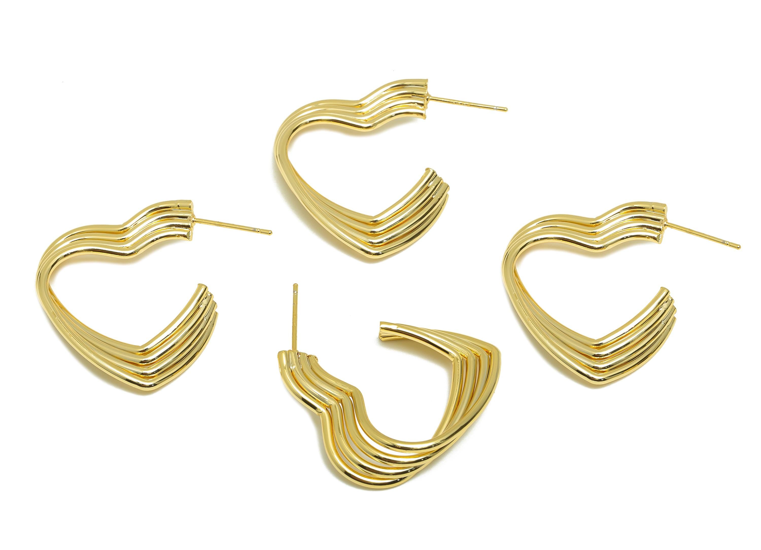 Artistic Heart Hoop Earring - Brass Gold Heart Hoop Earring - Fashion Hoop Earring - Gold Jewelry - 18K Real Gold Plated - 29x28x1mm-RGP9234 - DOMEDBAZAAR