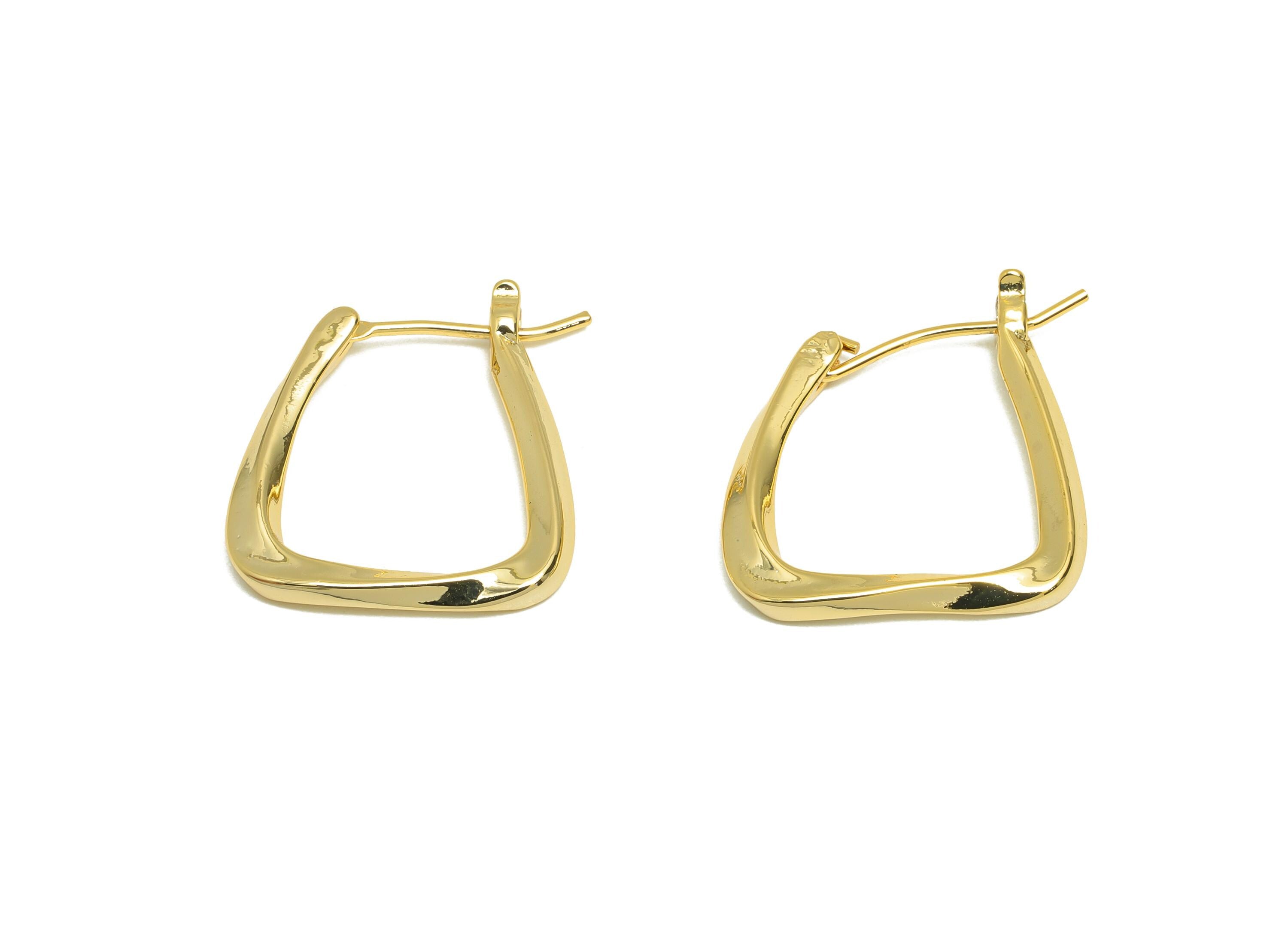 Brass Twisted Hoop Earring - Brass Modern Gold Hoop Earring - Hinged Back Hoop - Classic Jewelry - 18K Real Gold Plated - 19x19x2mm -RGP9233 - DOMEDBAZAAR