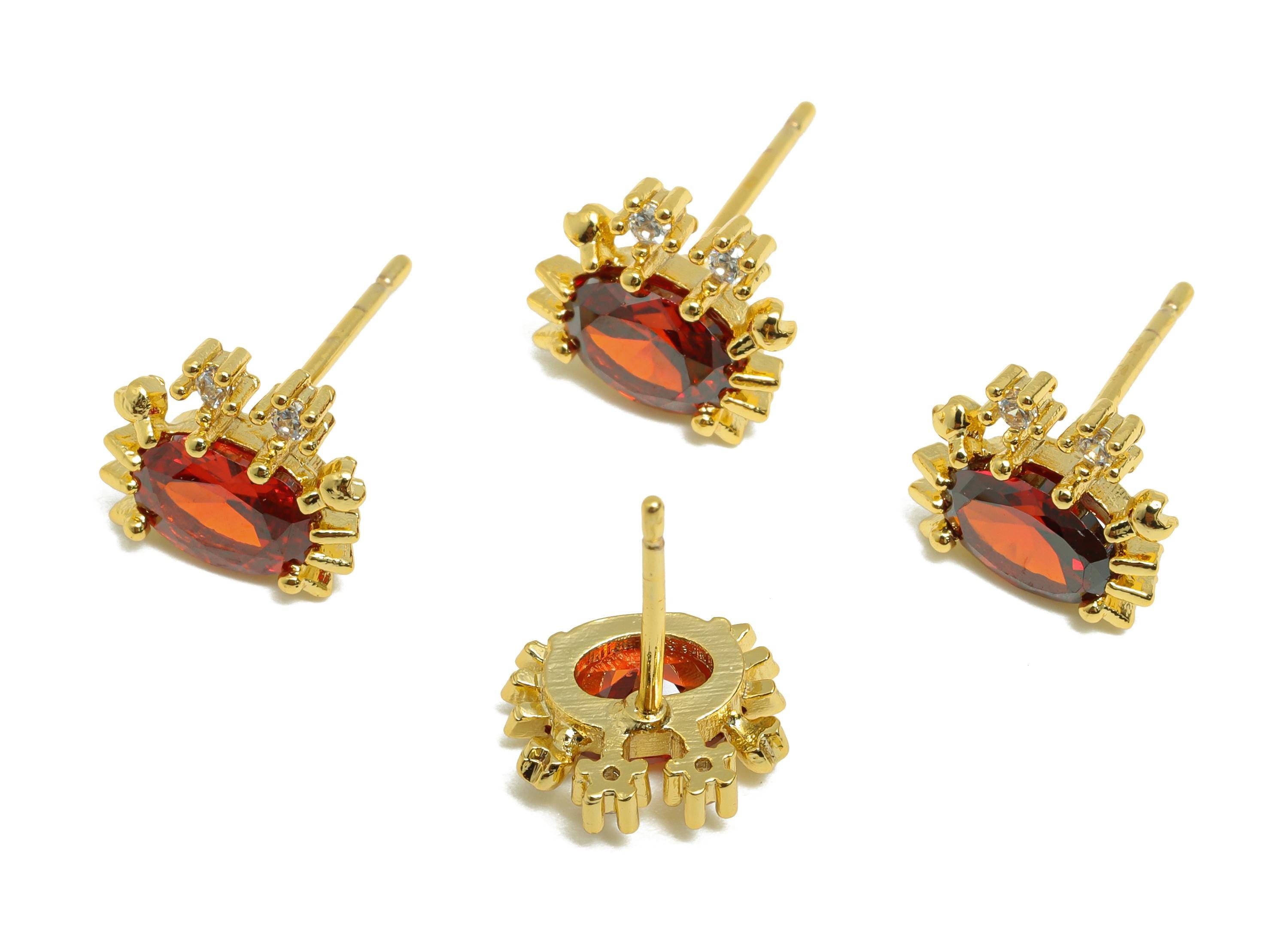 Crab Earring Stud - Gold Zircon Crab Earring Post - Brass Geometry Chic Earring Stud - 18K Real Gold Plating - 8x9x3mm - RGP9222 - DOMEDBAZAAR