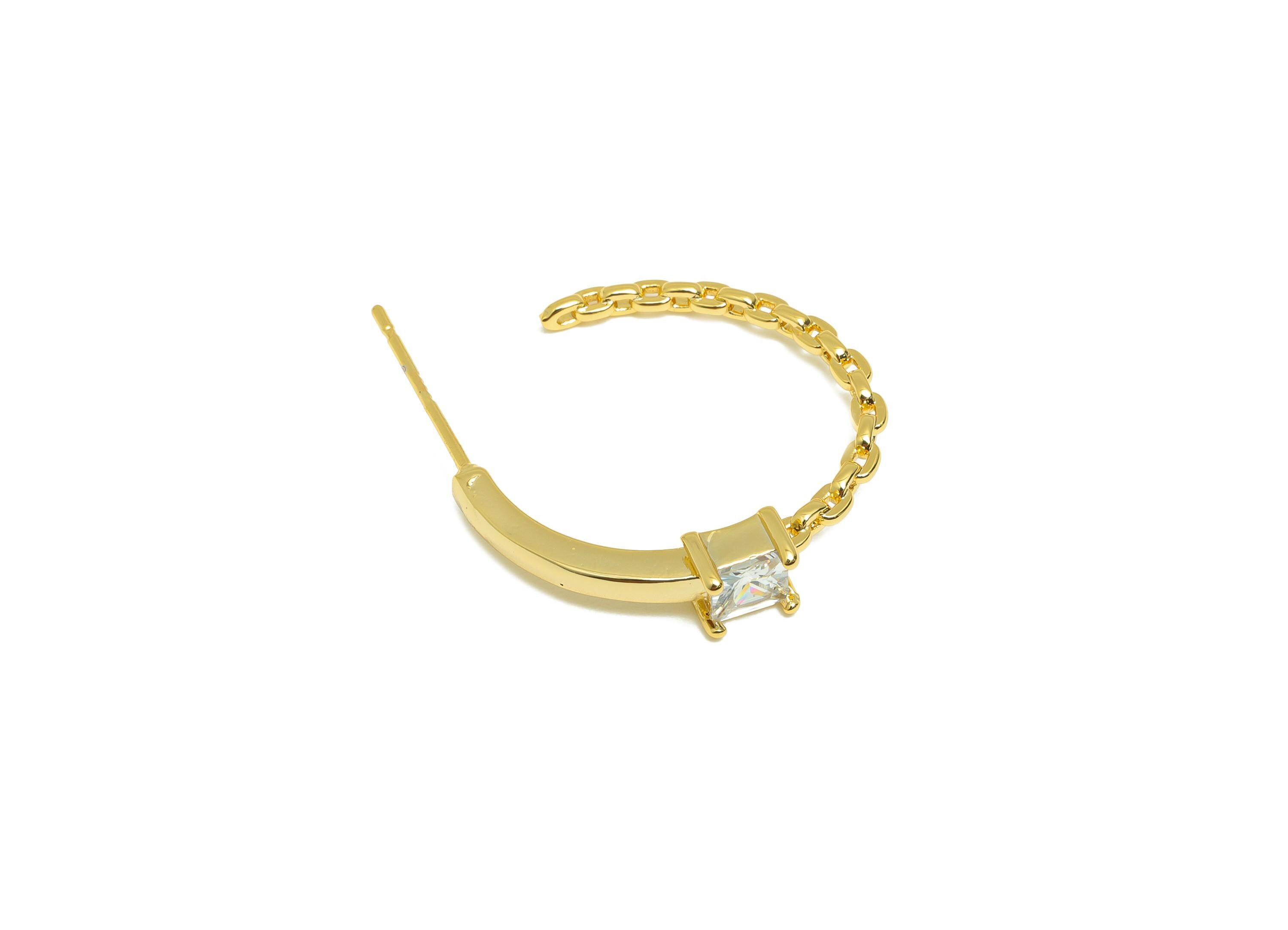 Ring Hoop Earring - Brass Gold Artistic Hoop Earring - Brass Chain Hoop Earring - Gold Jewelry - 18K Real Gold Plated - 21.6x19x4mm -RGP9200 - DOMEDBAZAAR